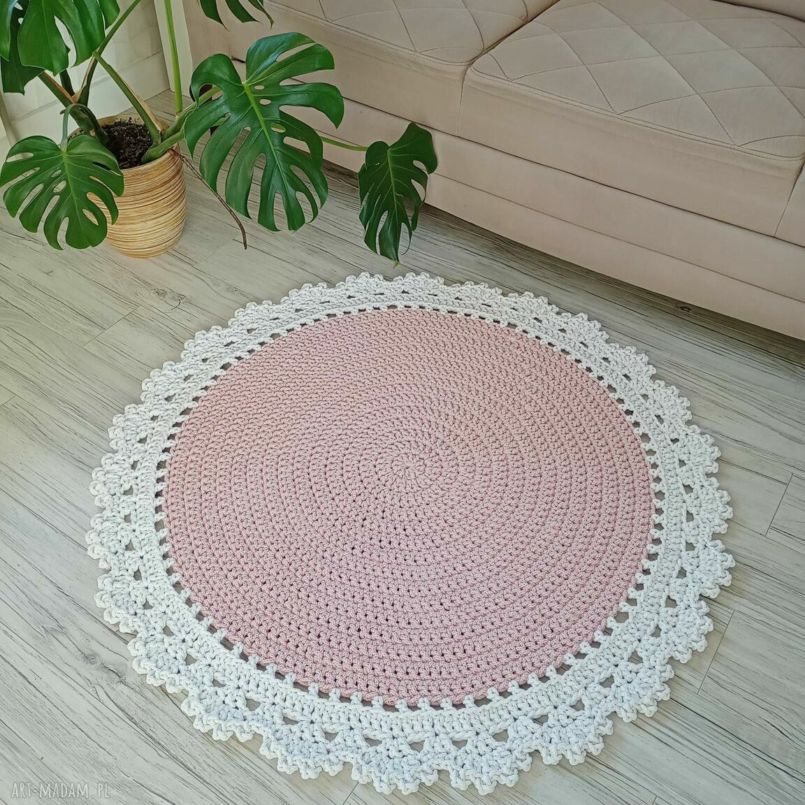 Dywan okrągły ze sznurka bawełnianego 120 cm - ręcznie szydełkowany