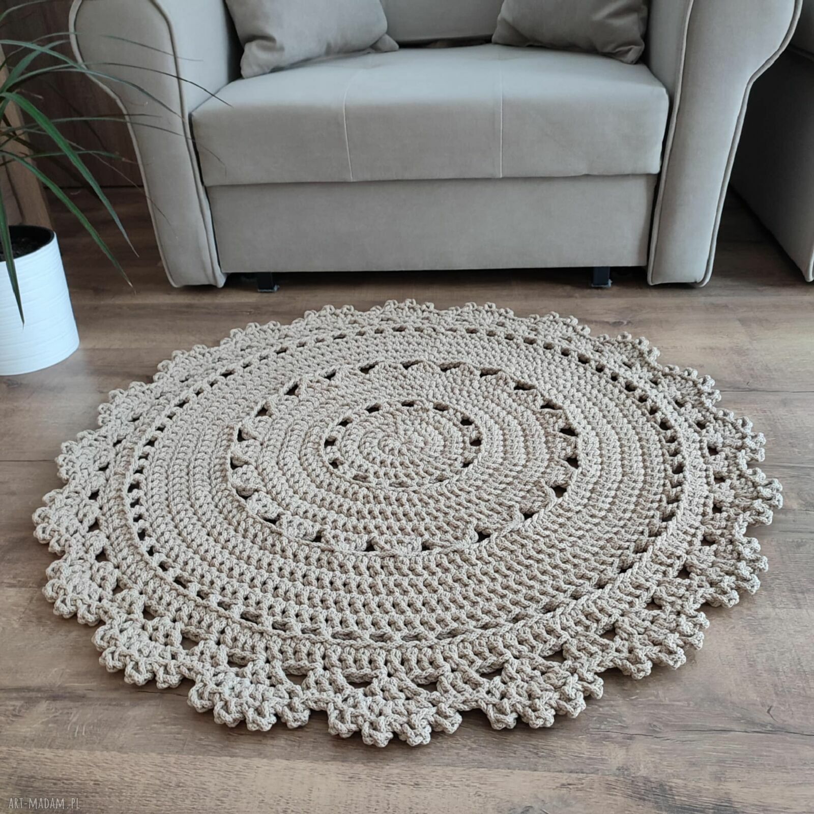 Dywan okrągły szydełkowy ze sznurka bawełnianego 90 cm