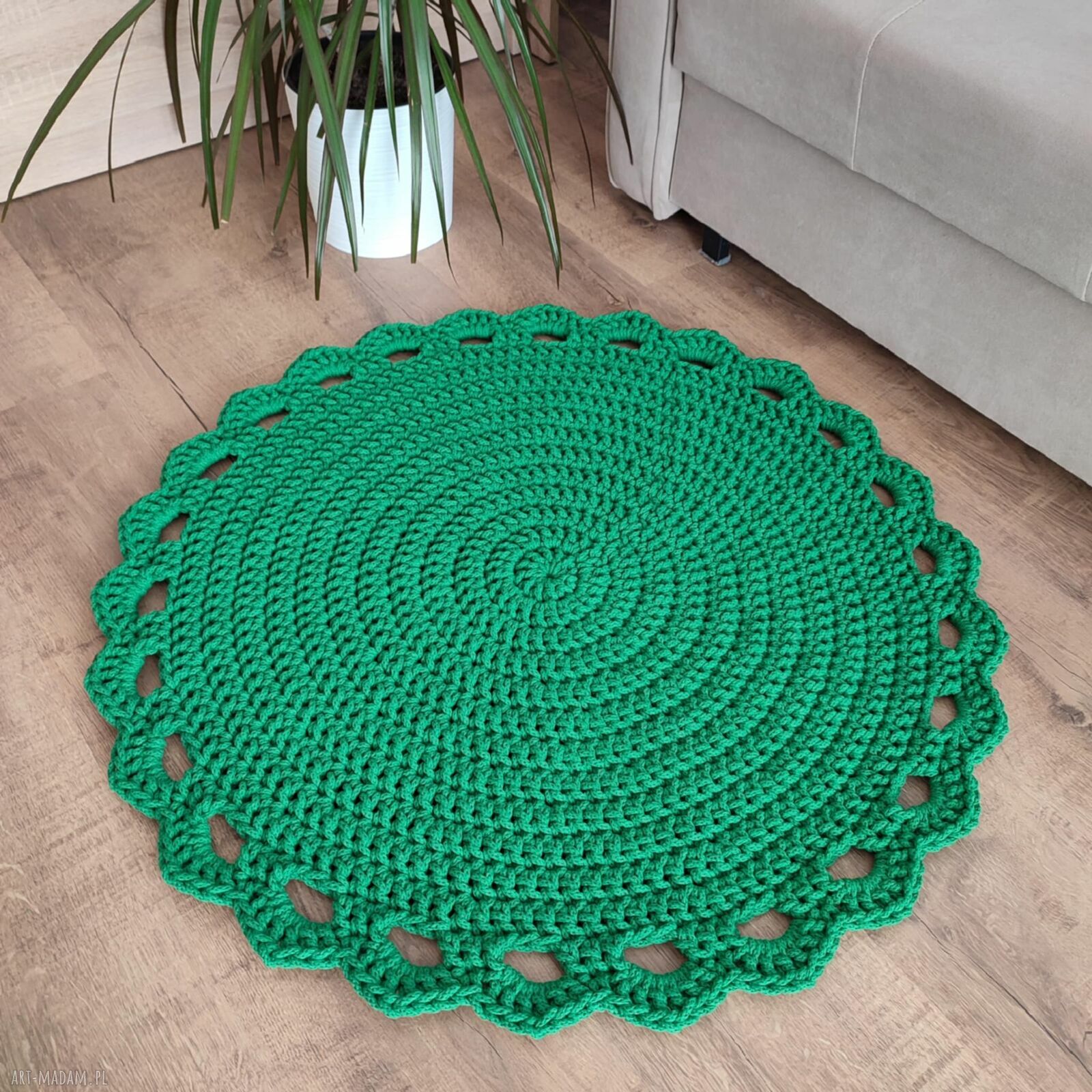 Dywan okrągły szydełkowy ze sznurka bawełnianego 80 cm - styl boho