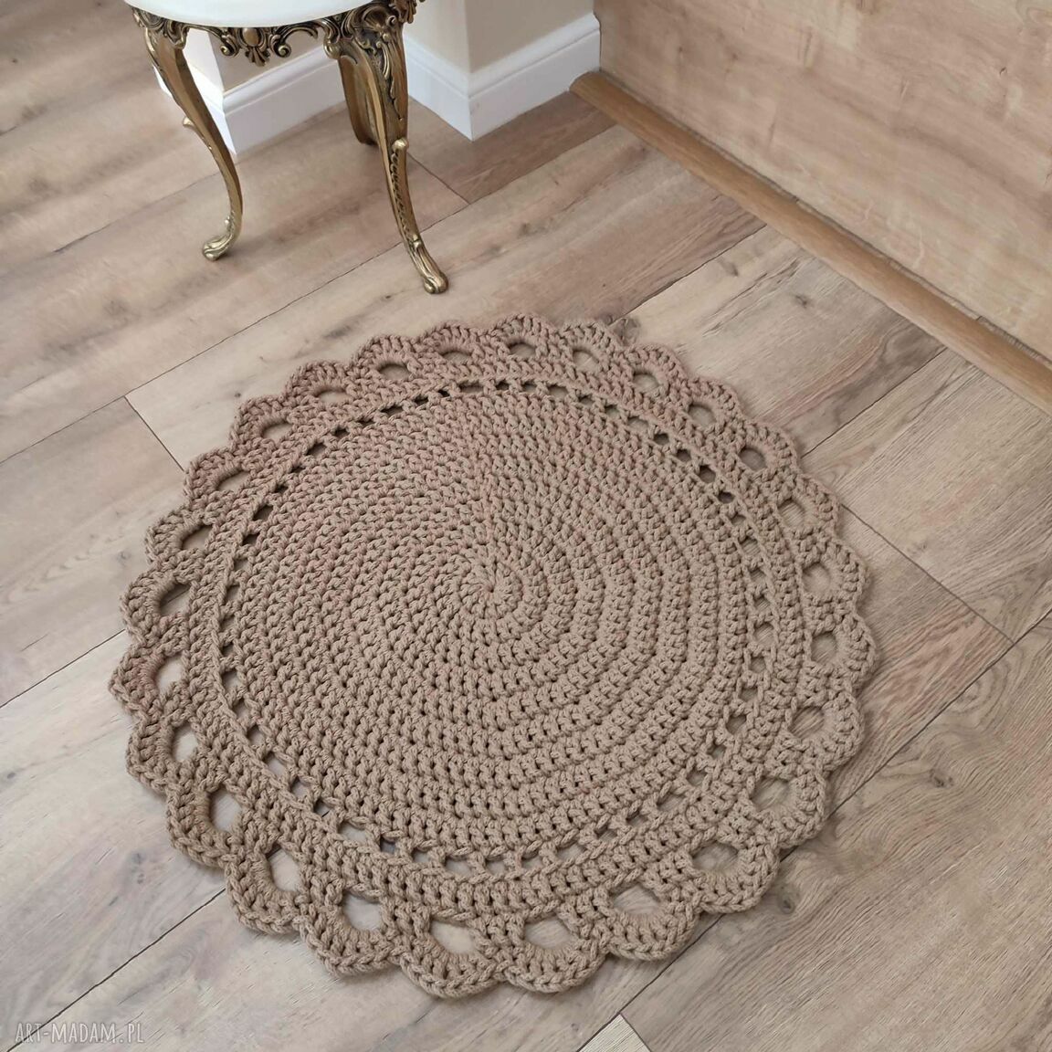 Okrągły dywan ze sznurka bawełnianego 80 cm w stylu boho do kuchni i łazienki