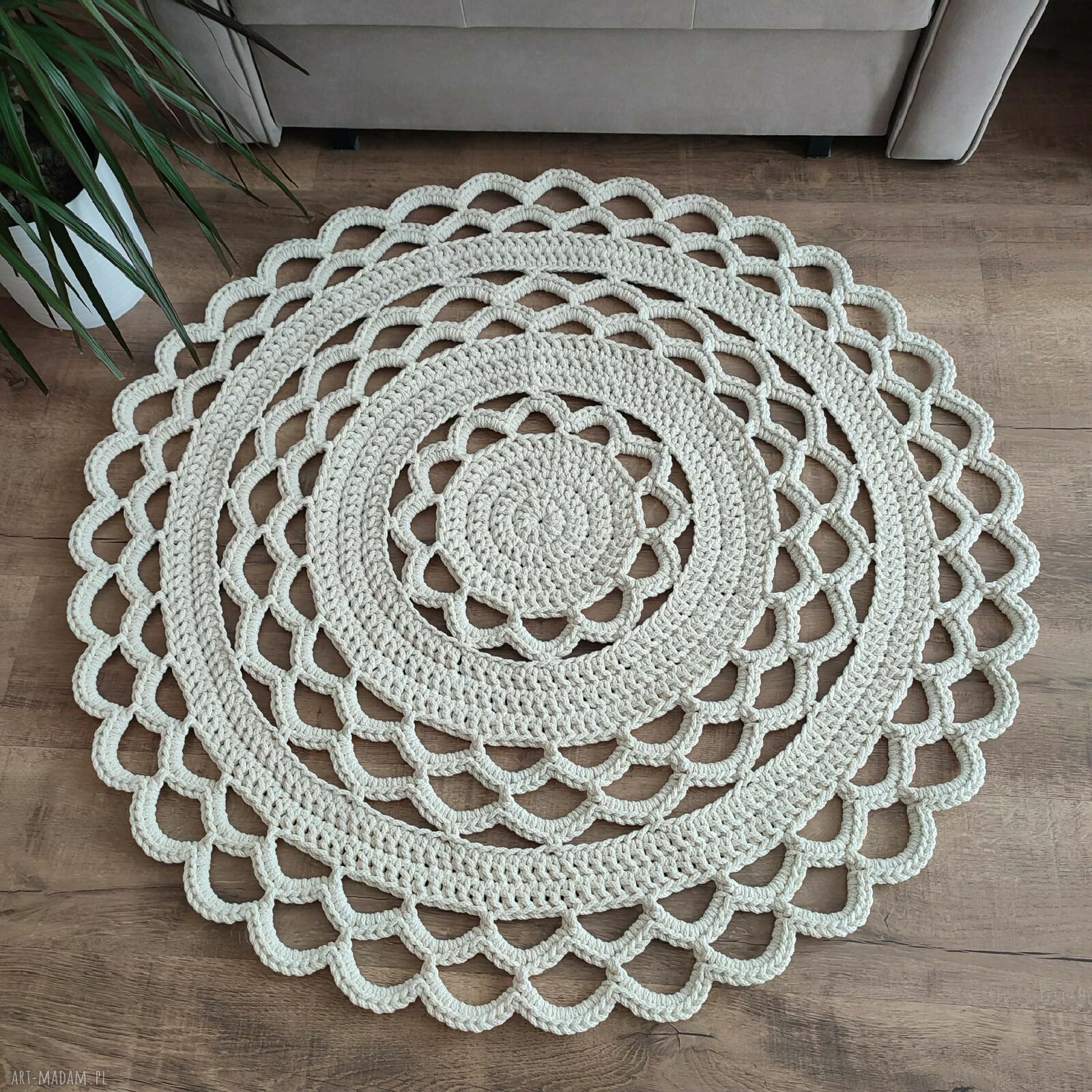Dywan okrągły ze sznurka bawełnianego szydełkowy 100 cm
