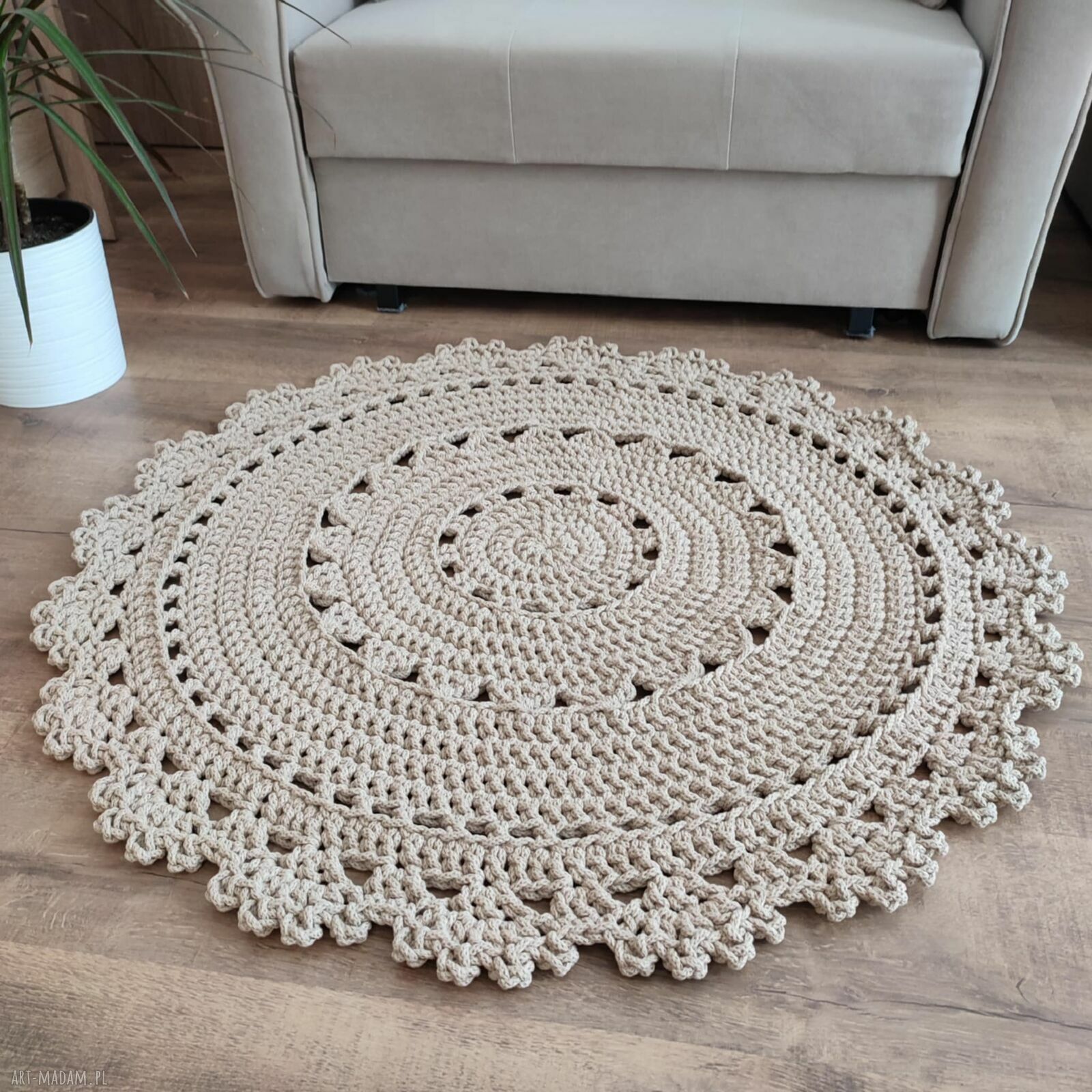 Dywan okrągły szydełkowy ze sznurka bawełnianego 90 cm