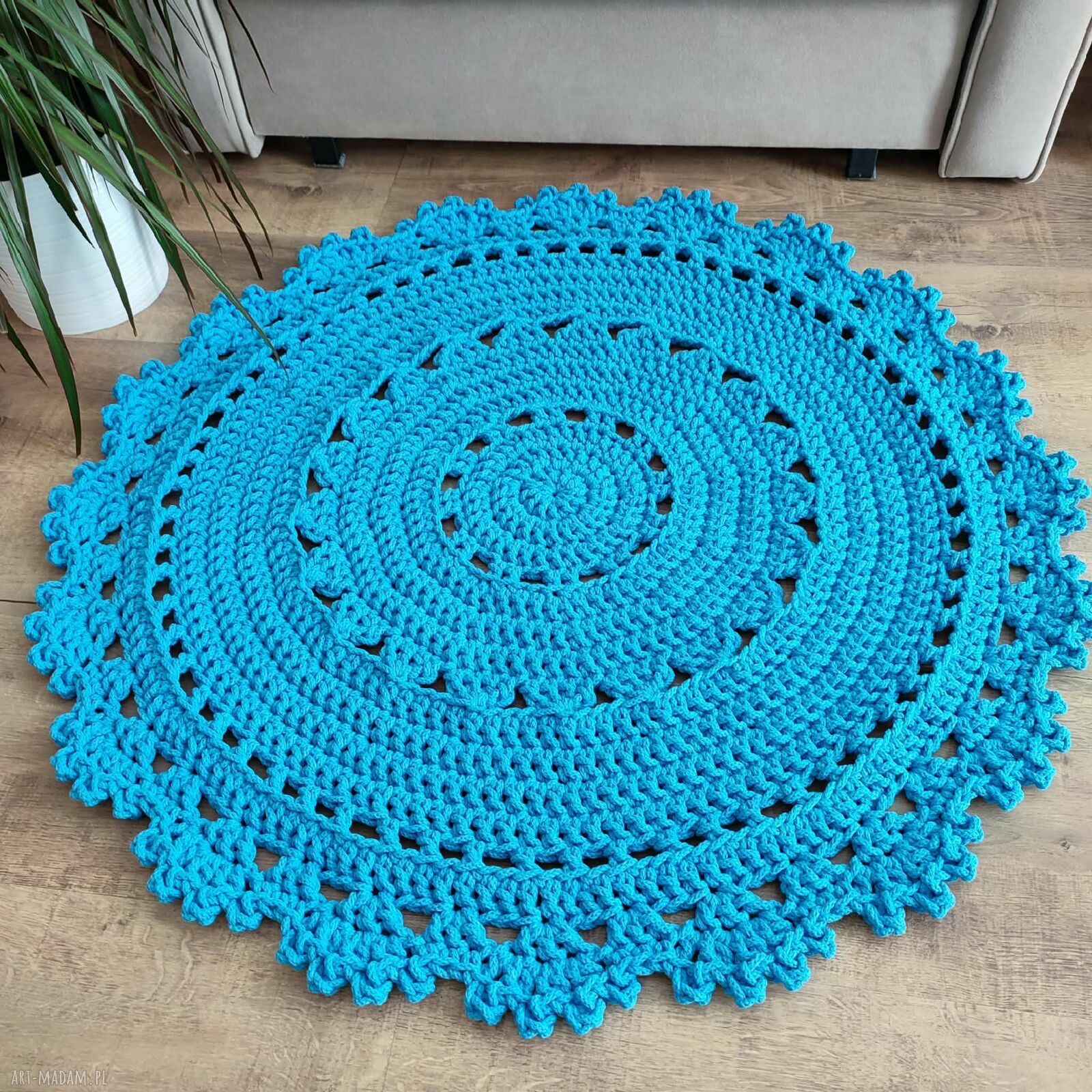 Okrągły dywan szydełkowy ze sznurka bawełnianego 90 cm