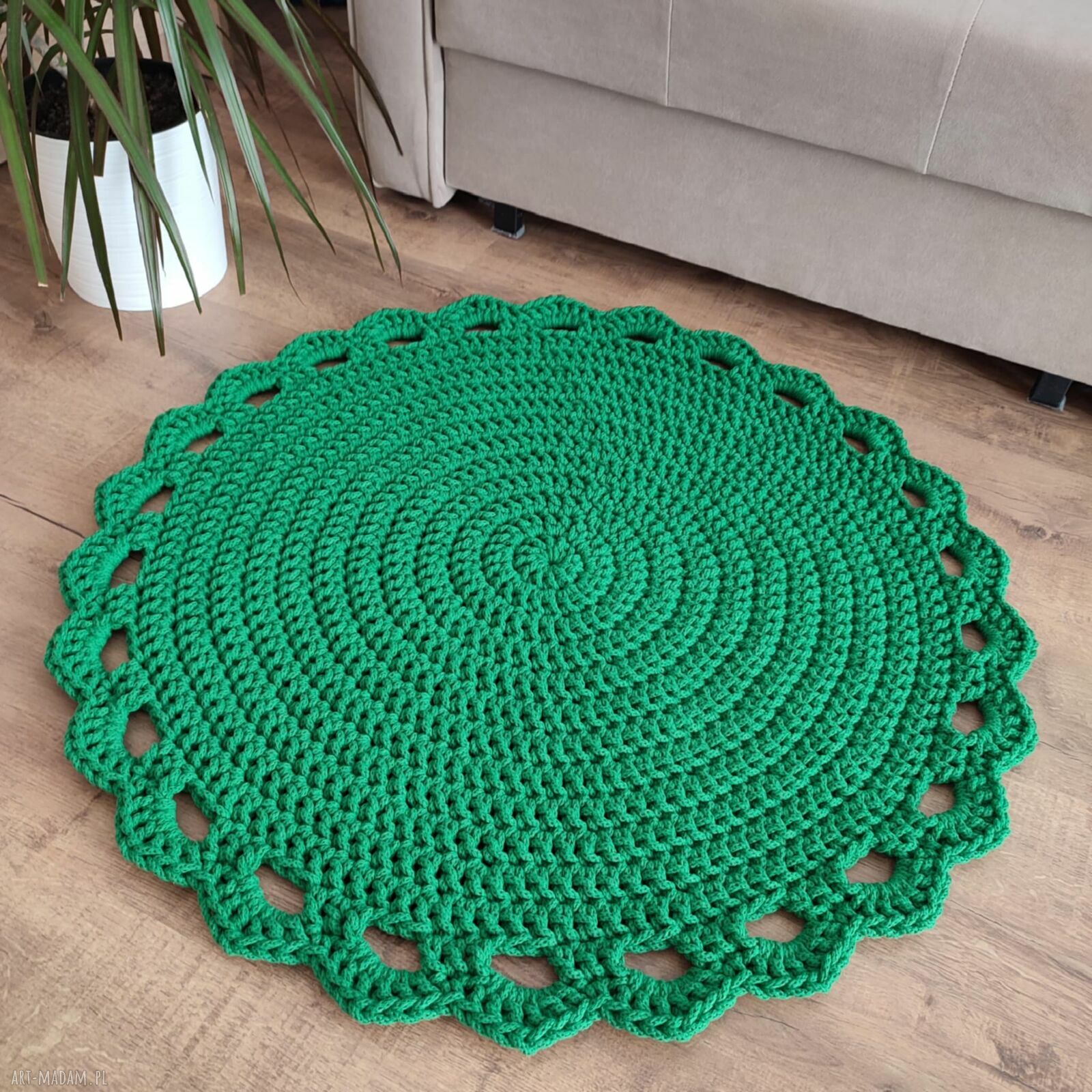 Dywan okrągły szydełkowy ze sznurka bawełnianego 80 cm - styl boho