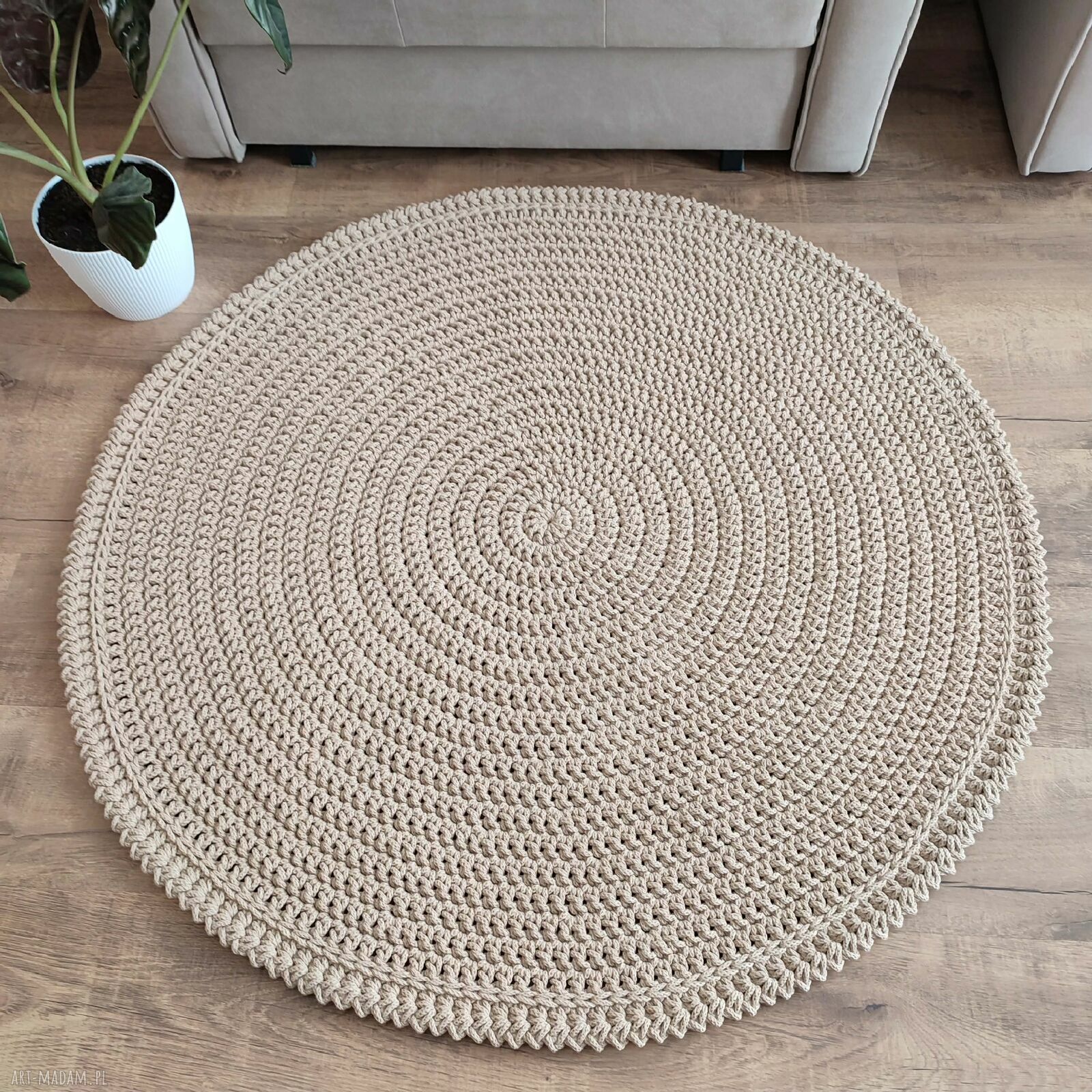 Dywan okrągły ze sznurka bawełnianego szydełkowy 115 cm