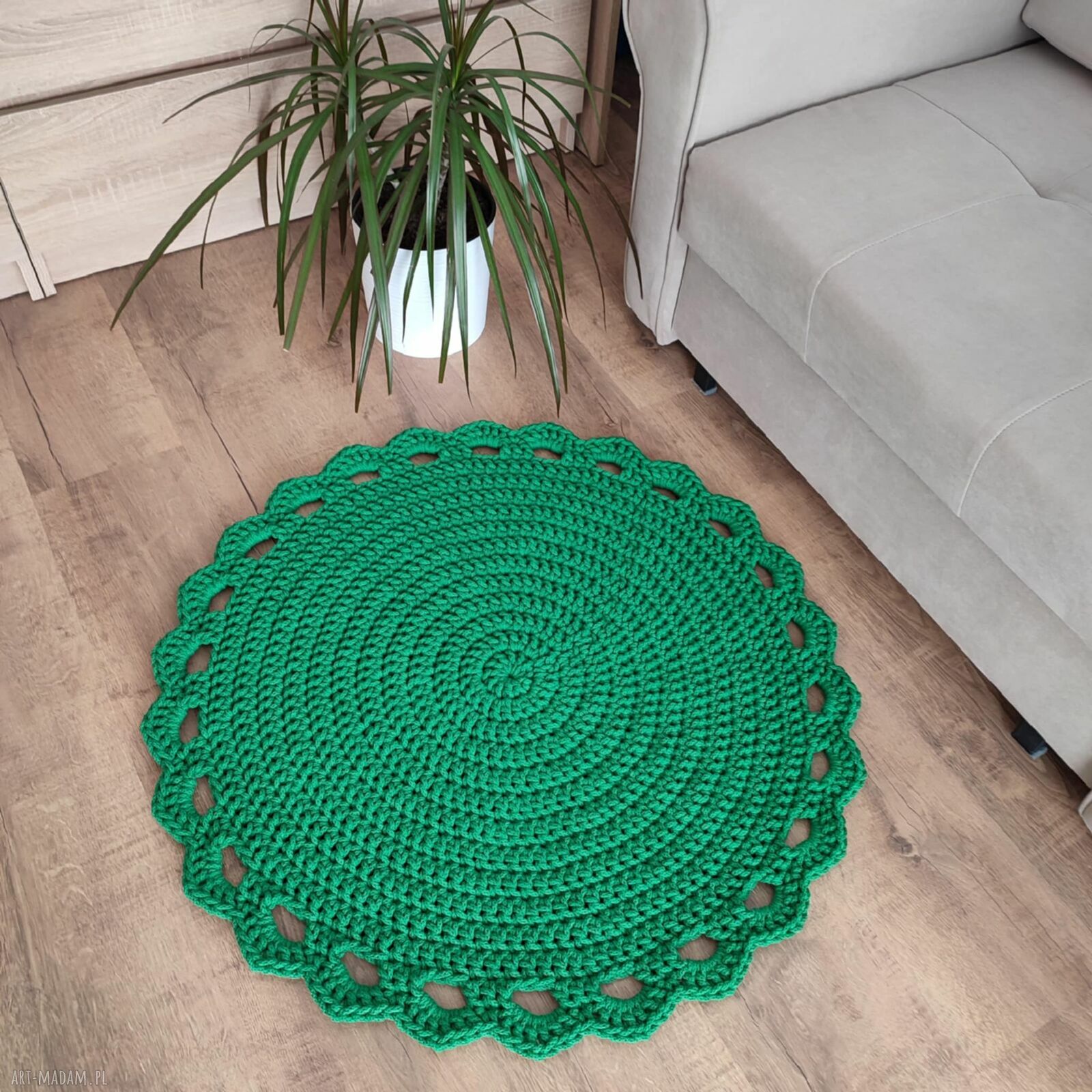 Dywan okrągły szydełkowy ze sznurka bawełnianego 80 cm - styl boho