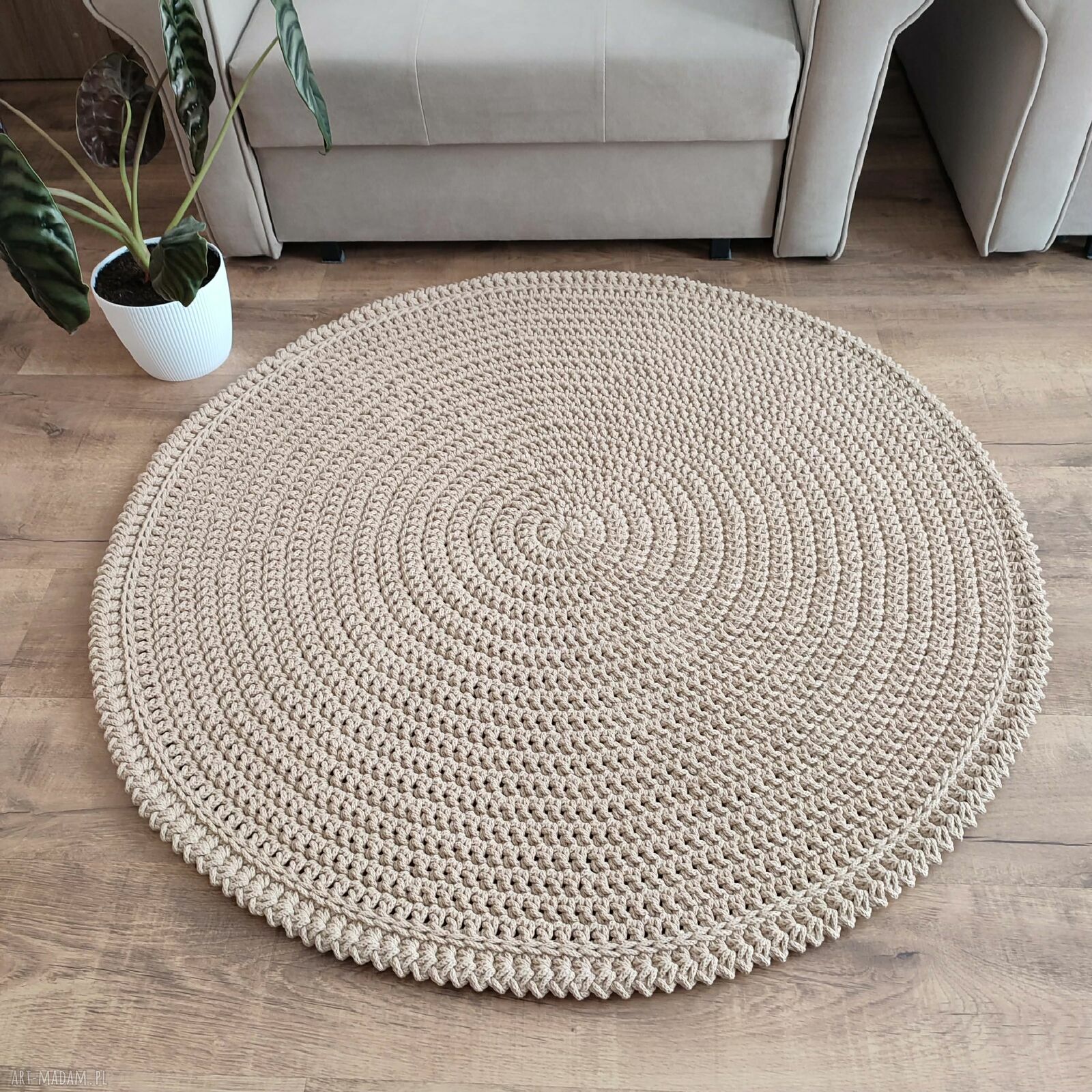 Dywan okrągły ze sznurka bawełnianego szydełkowy 115 cm