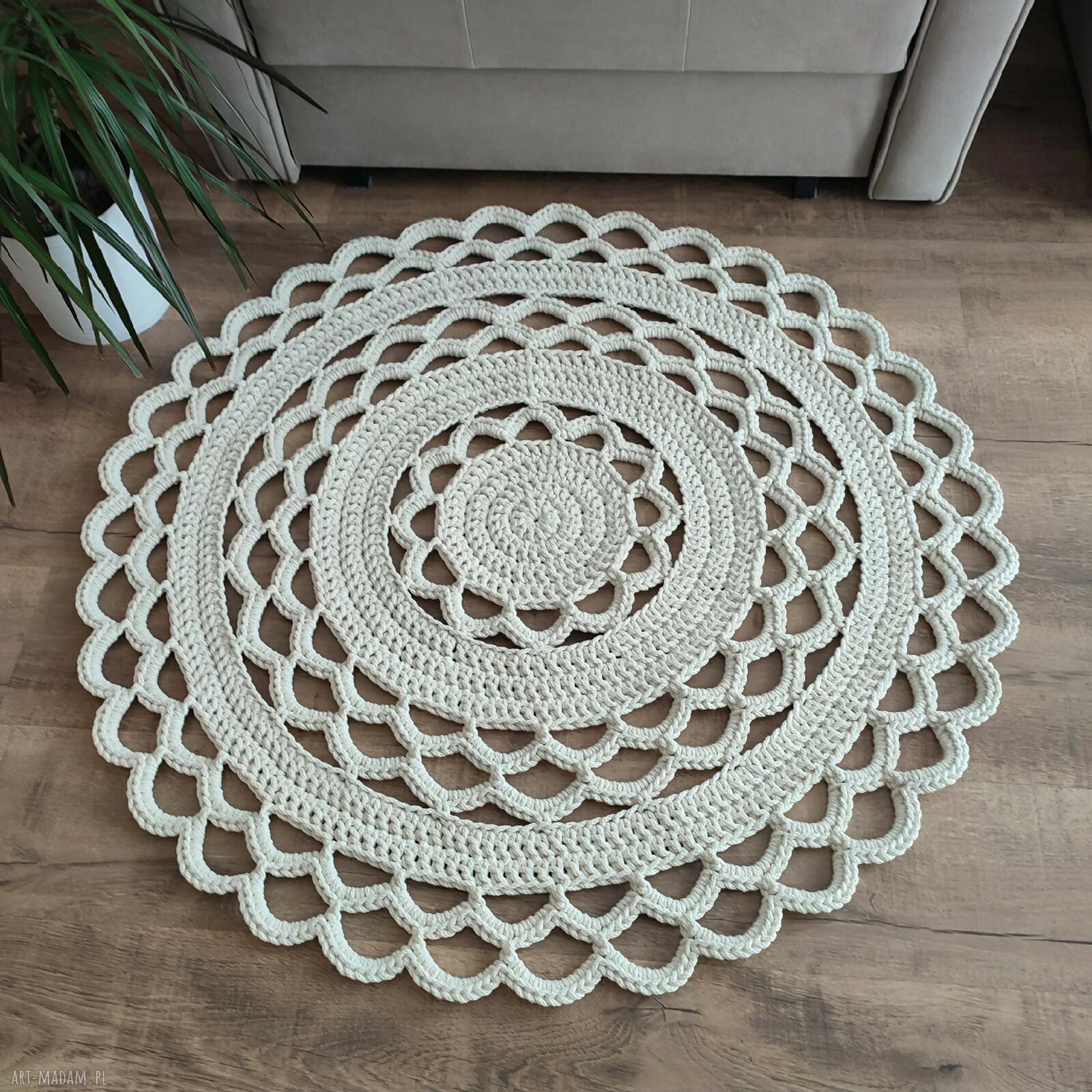 Dywan okrągły ze sznurka bawełnianego szydełkowy 100 cm