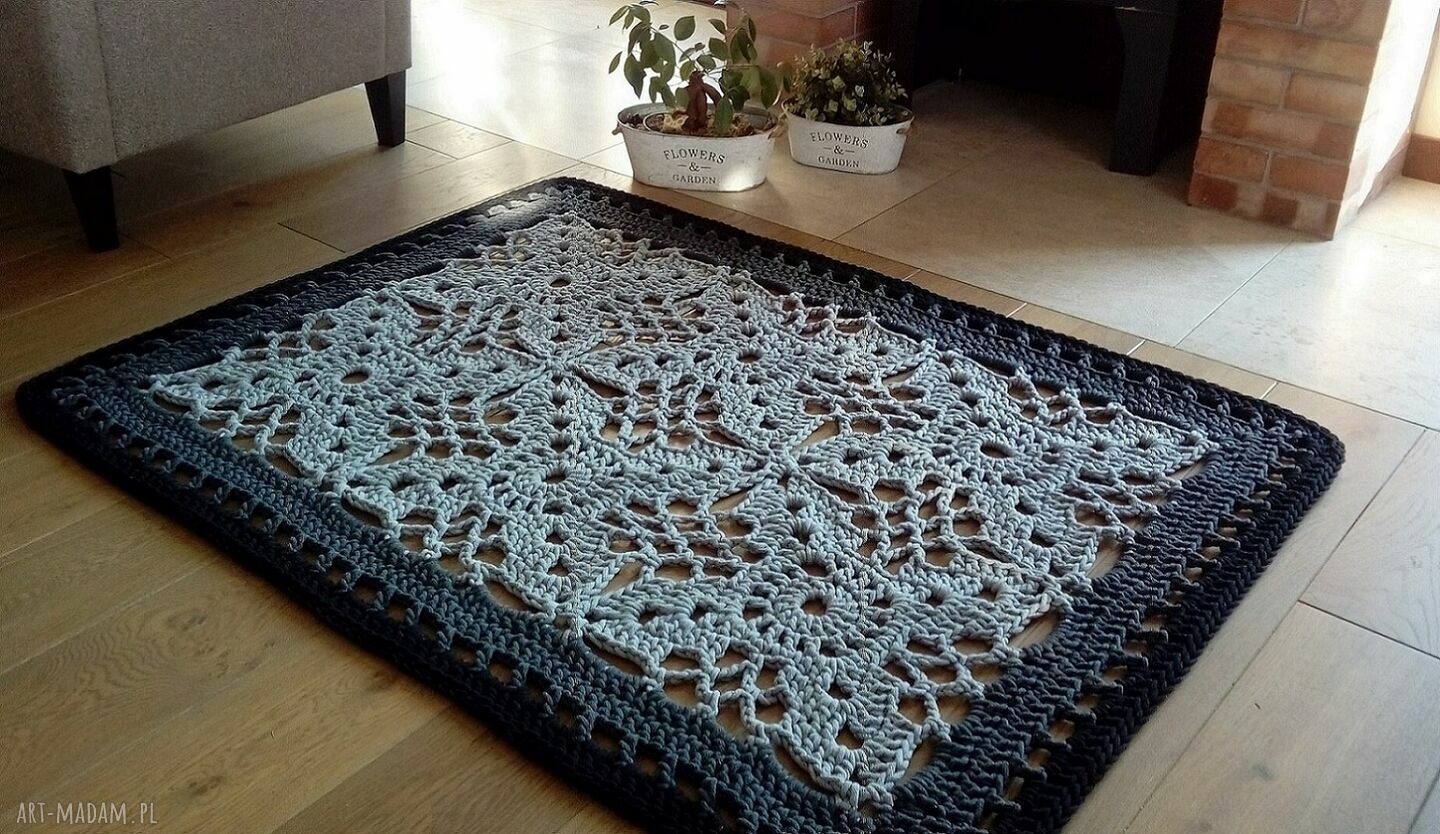 Ręcznie robiony dywan ornamentowy ze sznurka bawełnianego 150x105 cm