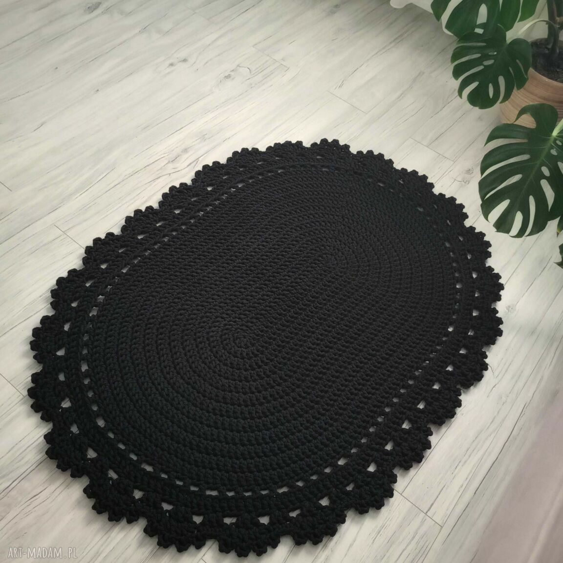 Dywan owalny ze sznurka bawełnianego 90x120 cm - szydełkowany handmade do łazienki i wnętrz