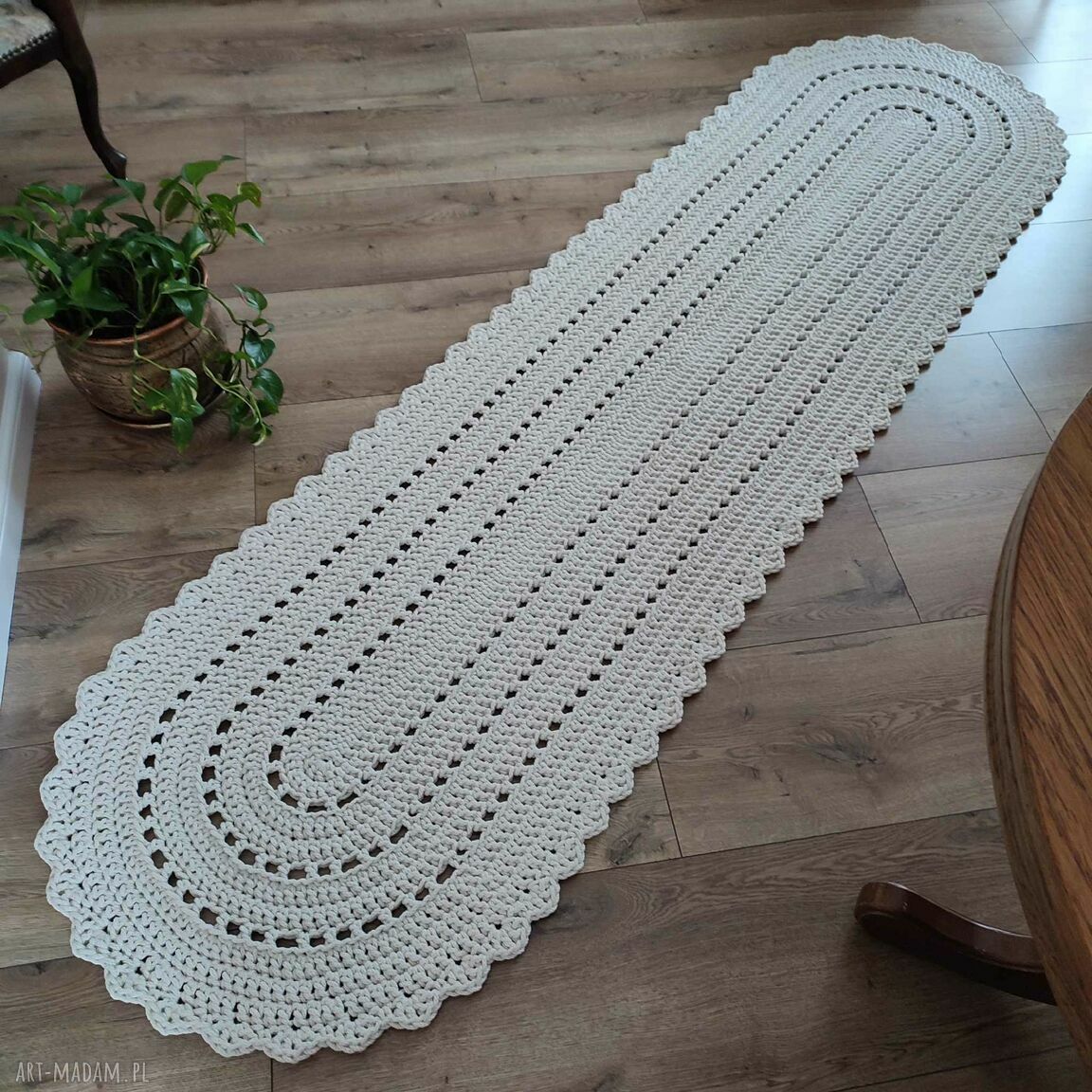 Owalny dywan boho ze sznurka bawełnianego 70x250 cm - ręcznie szydełkowany
