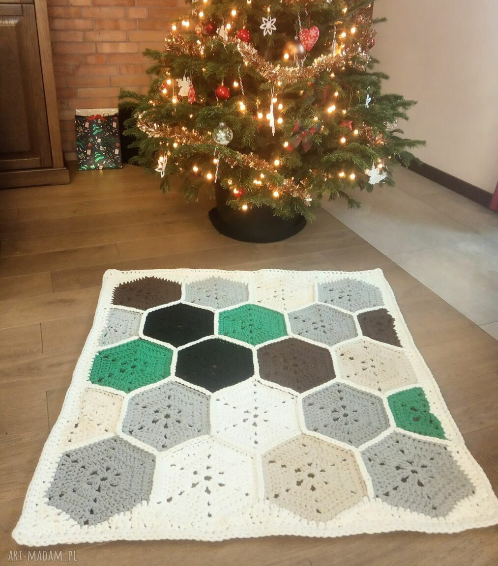 Dywan plaster miodu z bawełnianego sznurka - heksagony 3D 125x118 cm
