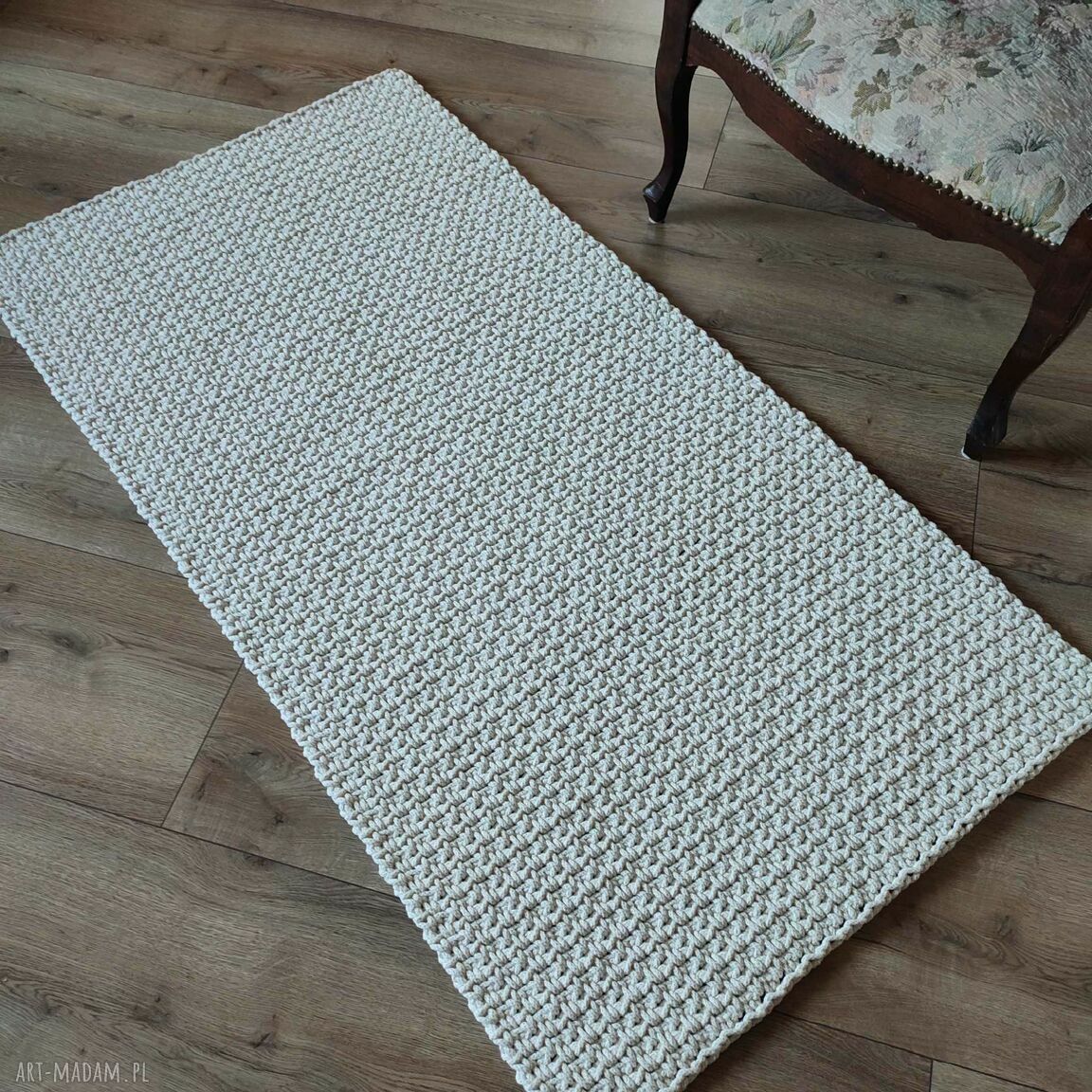 Dywan prostokątny 75x140 cm ze sznurka bawełnianego - szydełko handmade