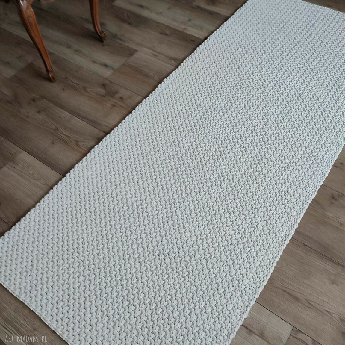 Dywan prostokątny 90x220 cm ze sznurka bawełnianego, ręcznie szydełkowany