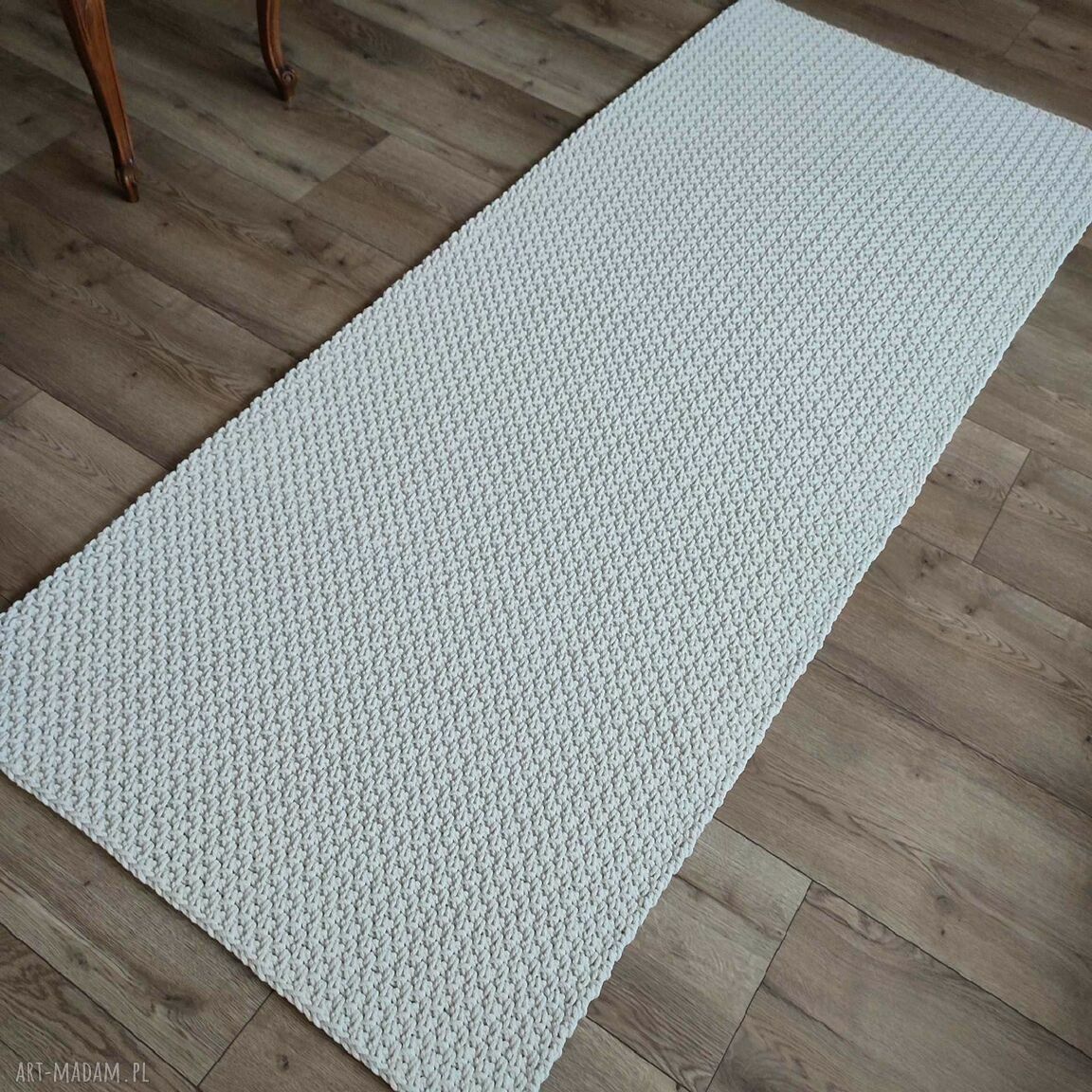 Dywan prostokątny 90x220 cm ze sznurka bawełnianego, ręcznie szydełkowany