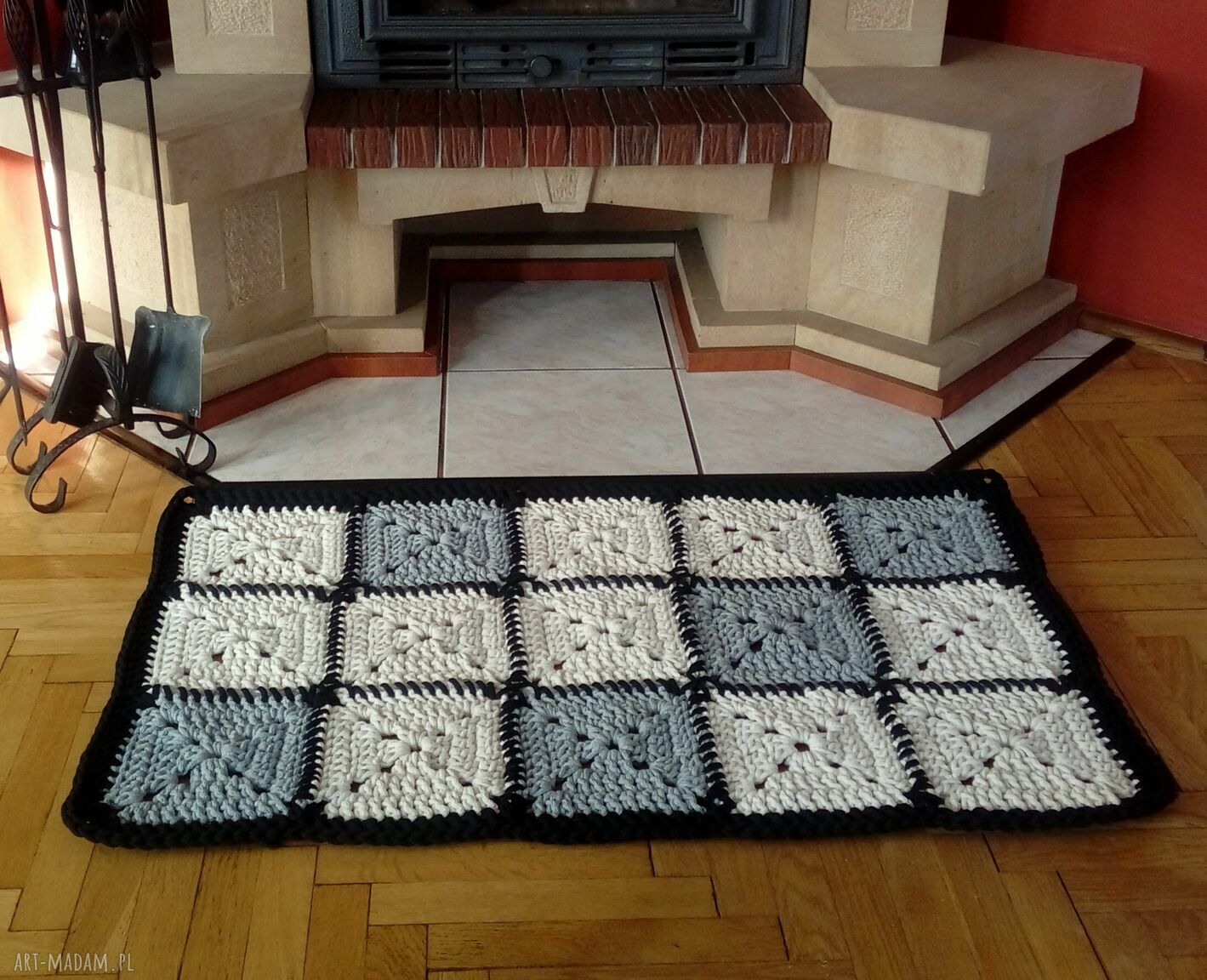Dywan ROYAL ze sznurka na szydełku - 105 x 65 cm w stylu kwadratów