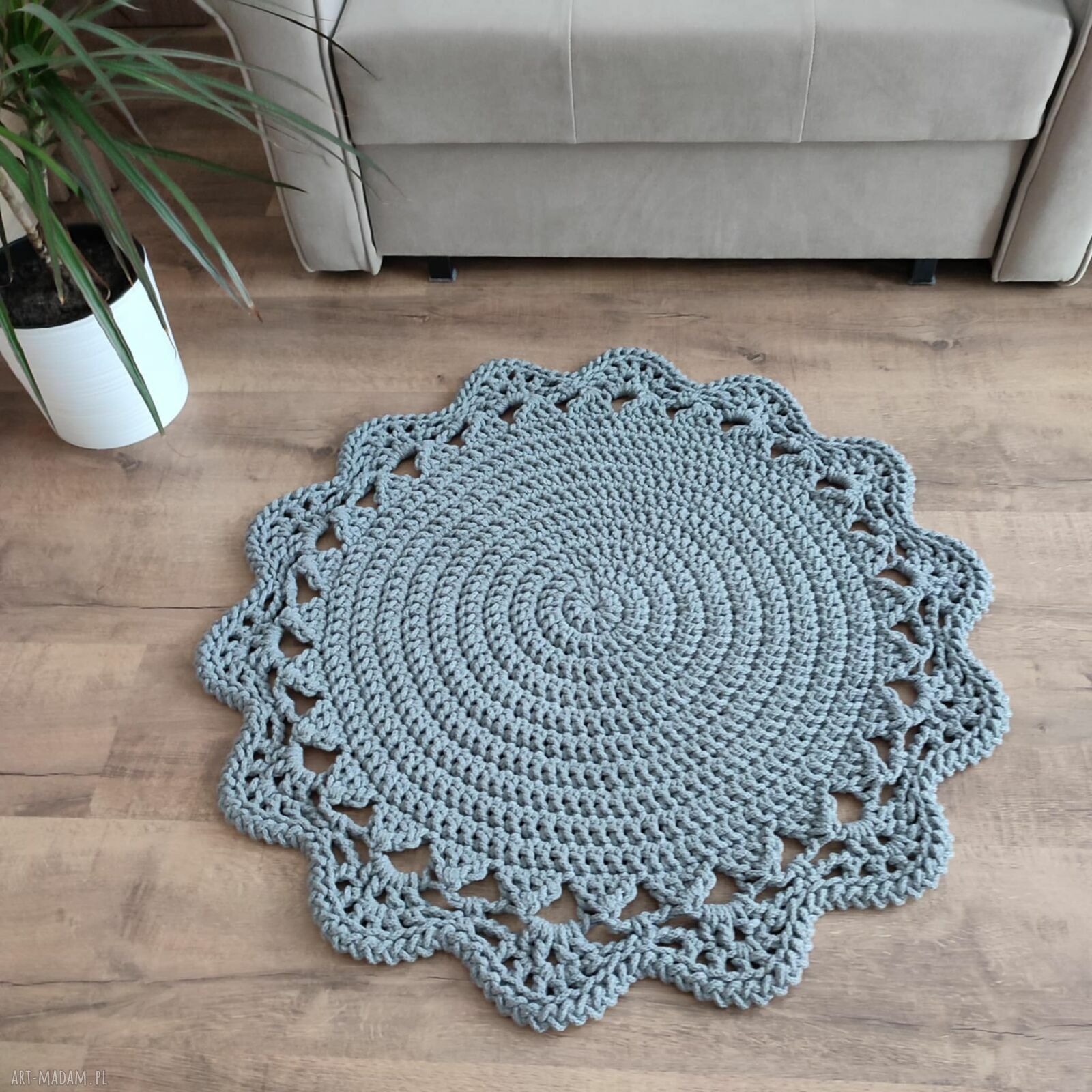 Dywan szydełkowy ze sznurka bawełnianego - okrągły 80 cm