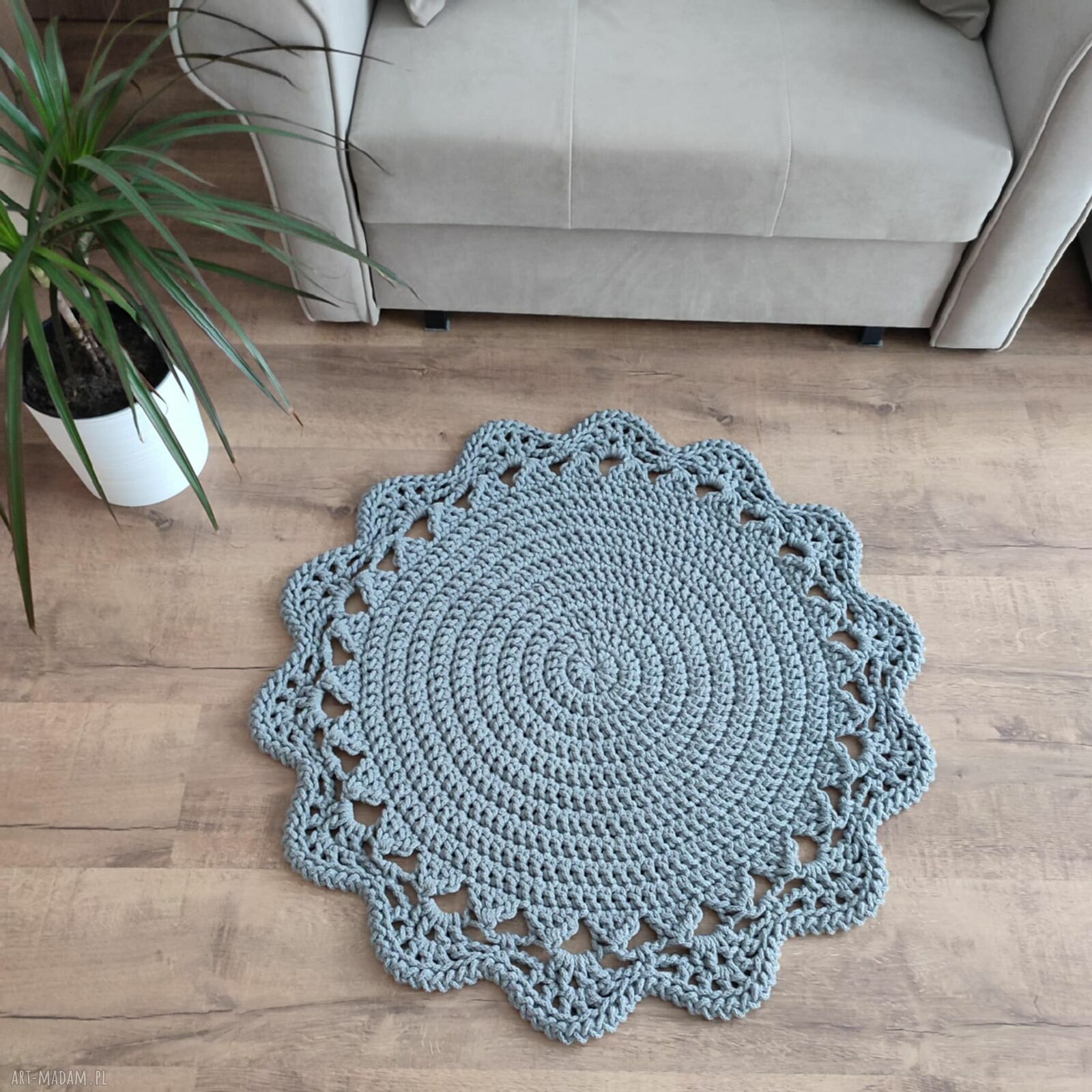 Dywan szydełkowy ze sznurka bawełnianego - okrągły 80 cm