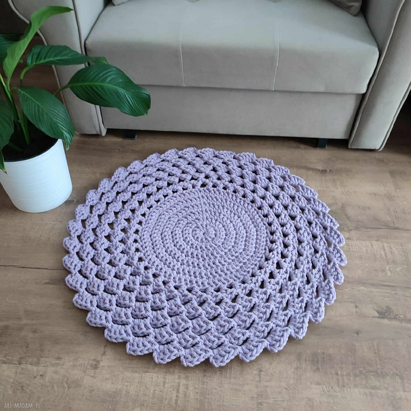 Okrągły dywan szydełkowy ze sznurka bawełnianego 70 cm