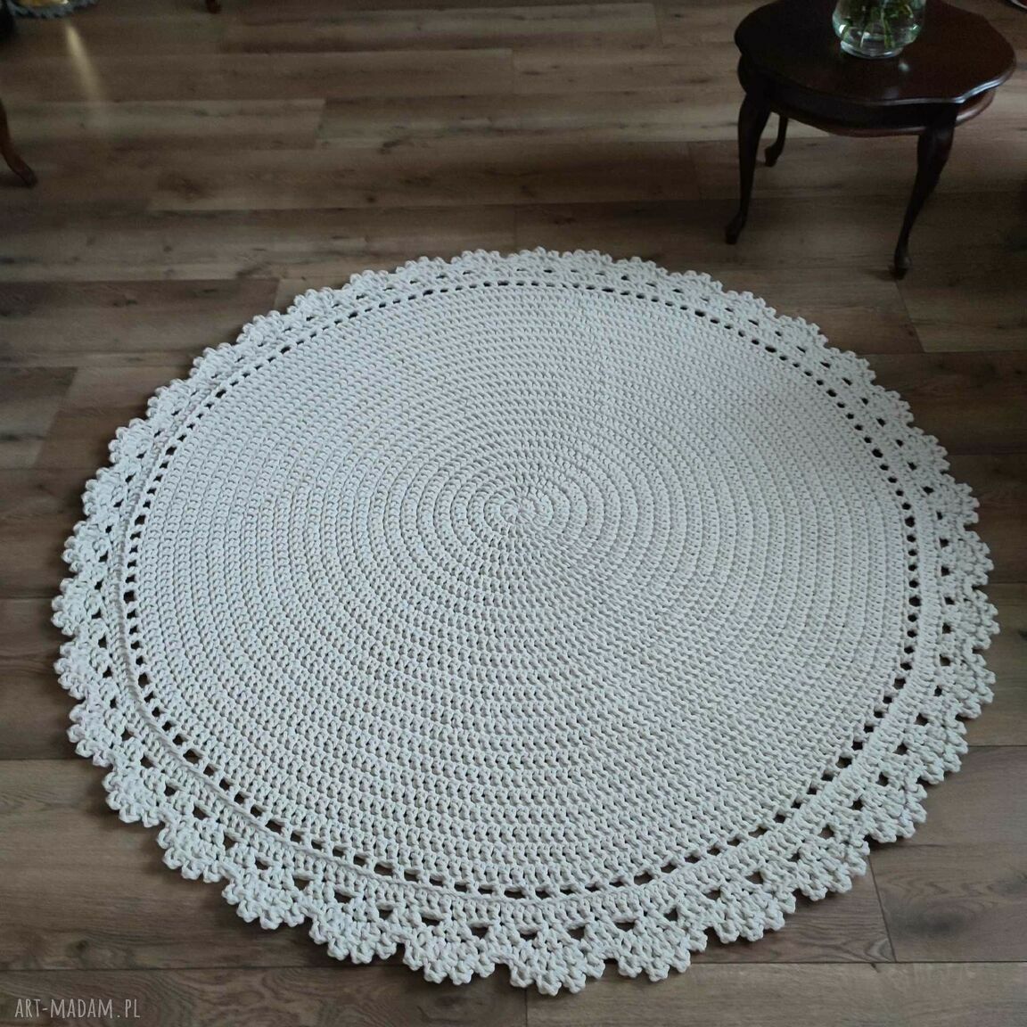 Dywan szydełkowy ze sznurka 150 cm - okrągły dywan handmade MISZ MASZ Dorota