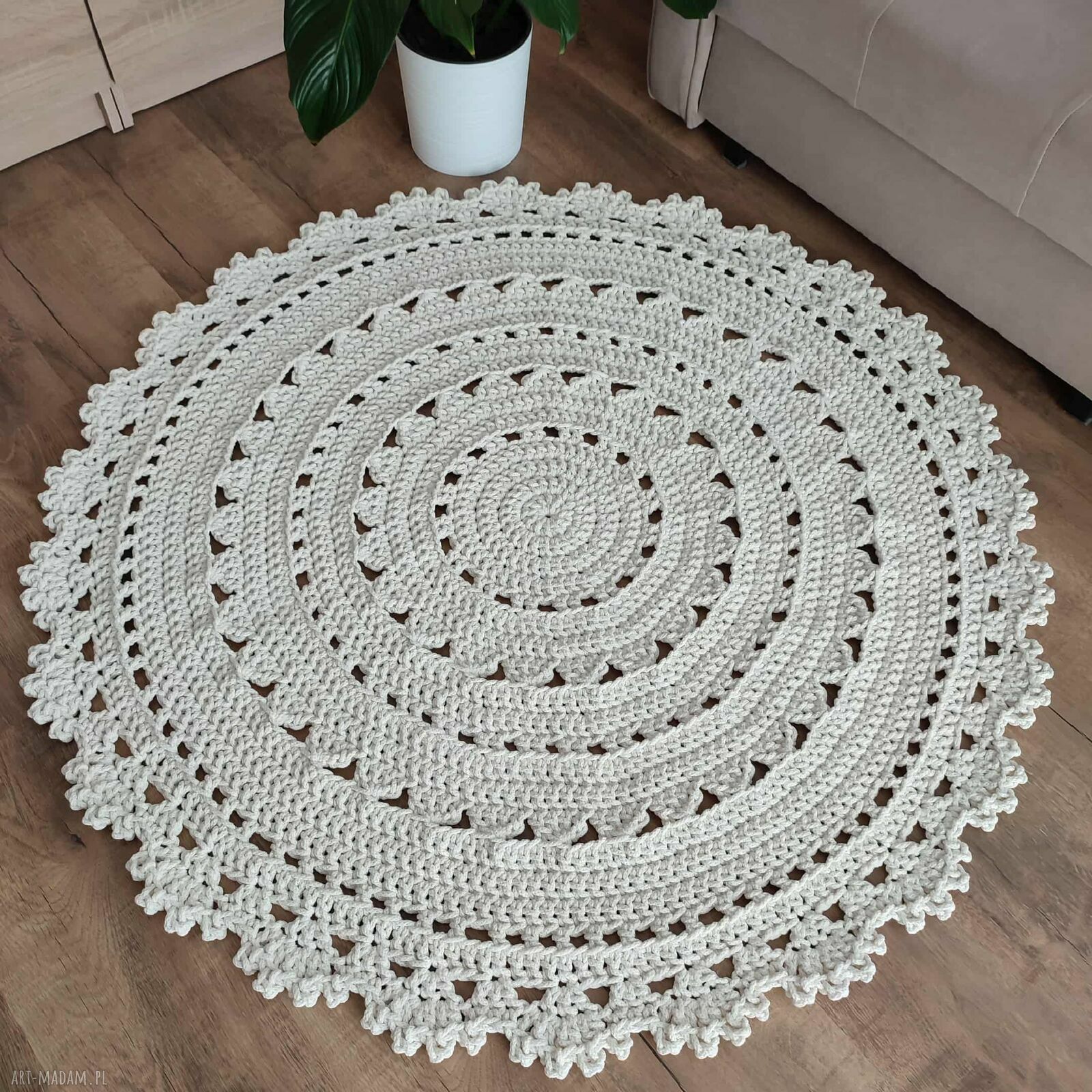 Ręcznie szydełkowany dywan okrągły 120 cm z bawełnianego sznurka