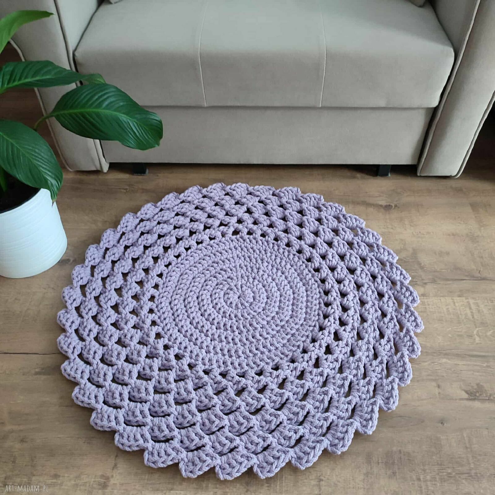 Okrągły dywan szydełkowy ze sznurka bawełnianego 70 cm