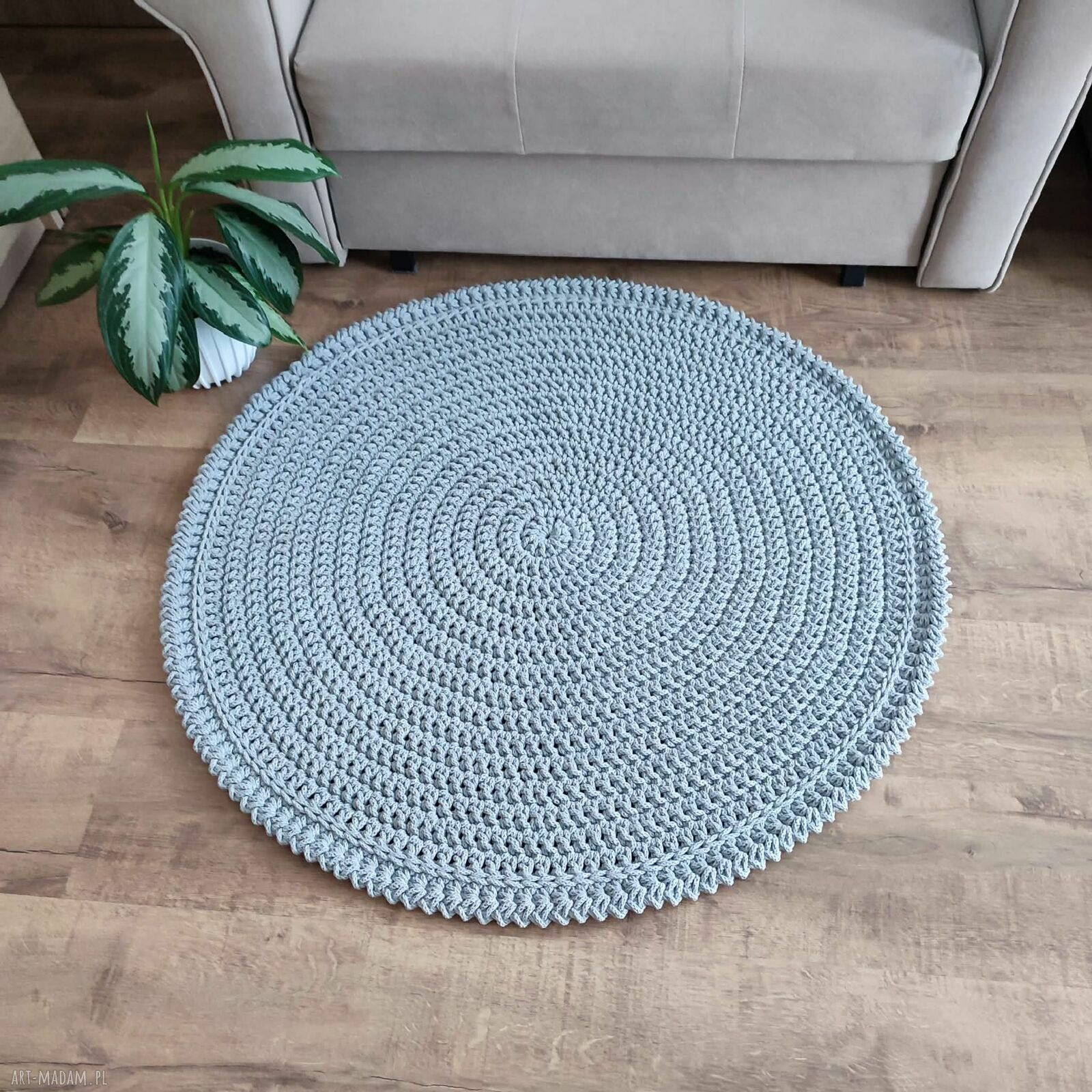 Okrągły dywan szydełkowy ze sznurka bawełnianego 90 cm