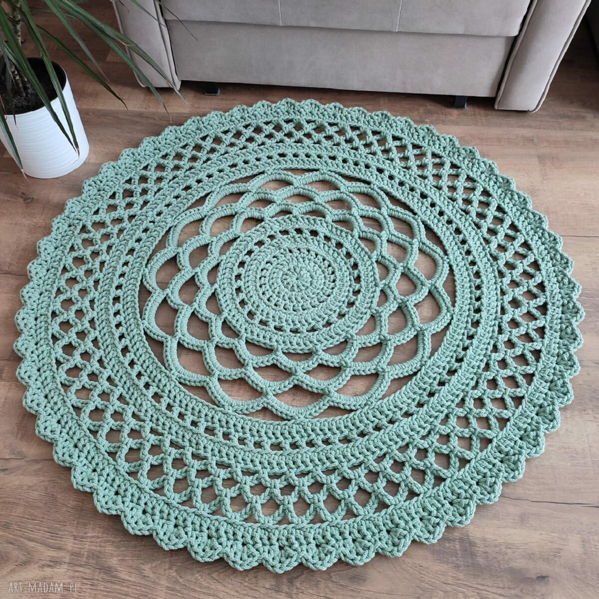 Dywan szydełkowy okrągły ze sznurka bawełnianego 110 cm