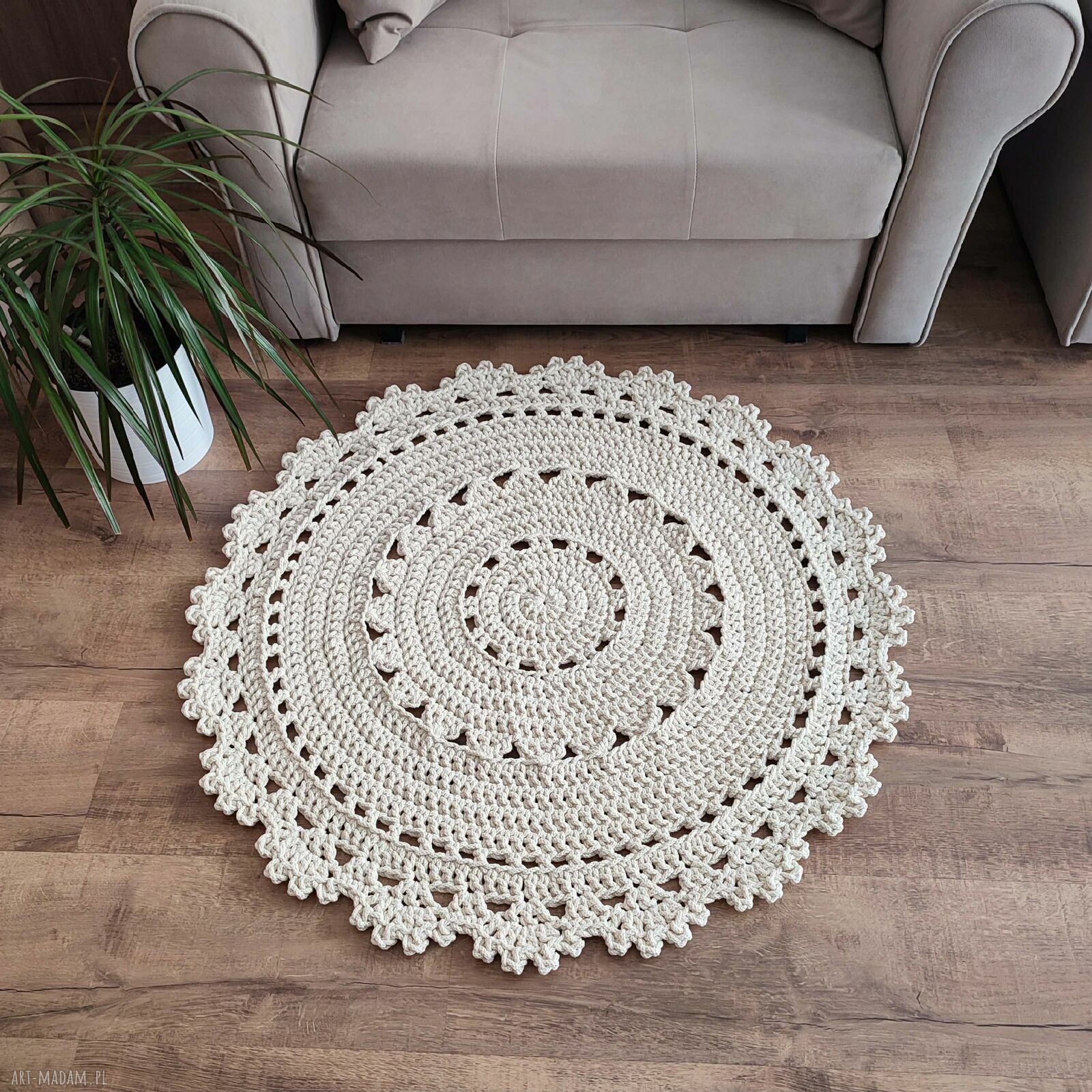 Dywan szydełkowy okrągły ze sznurka bawełnianego - 90 cm