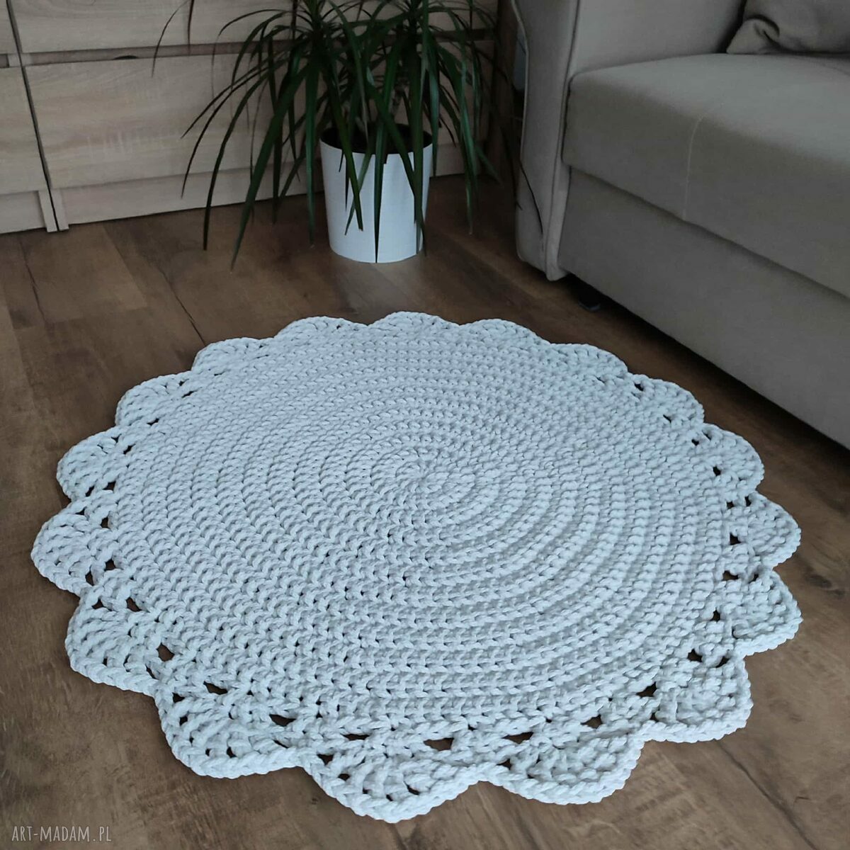 Dywan szydełkowy okrągły ze sznurka bawełnianego 80 cm