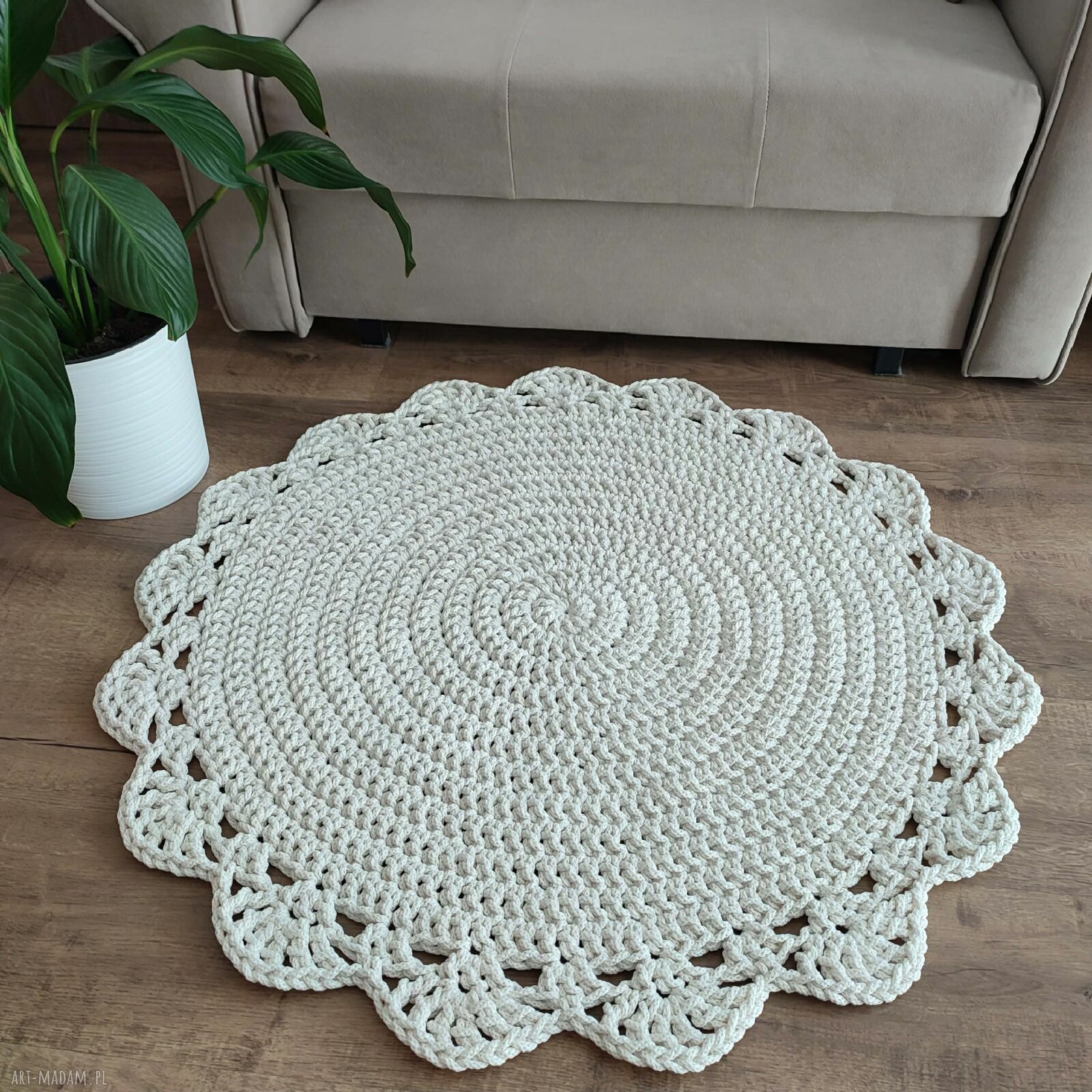 Dywan szydełkowy okrągły 85 cm ze sznurka bawełnianego