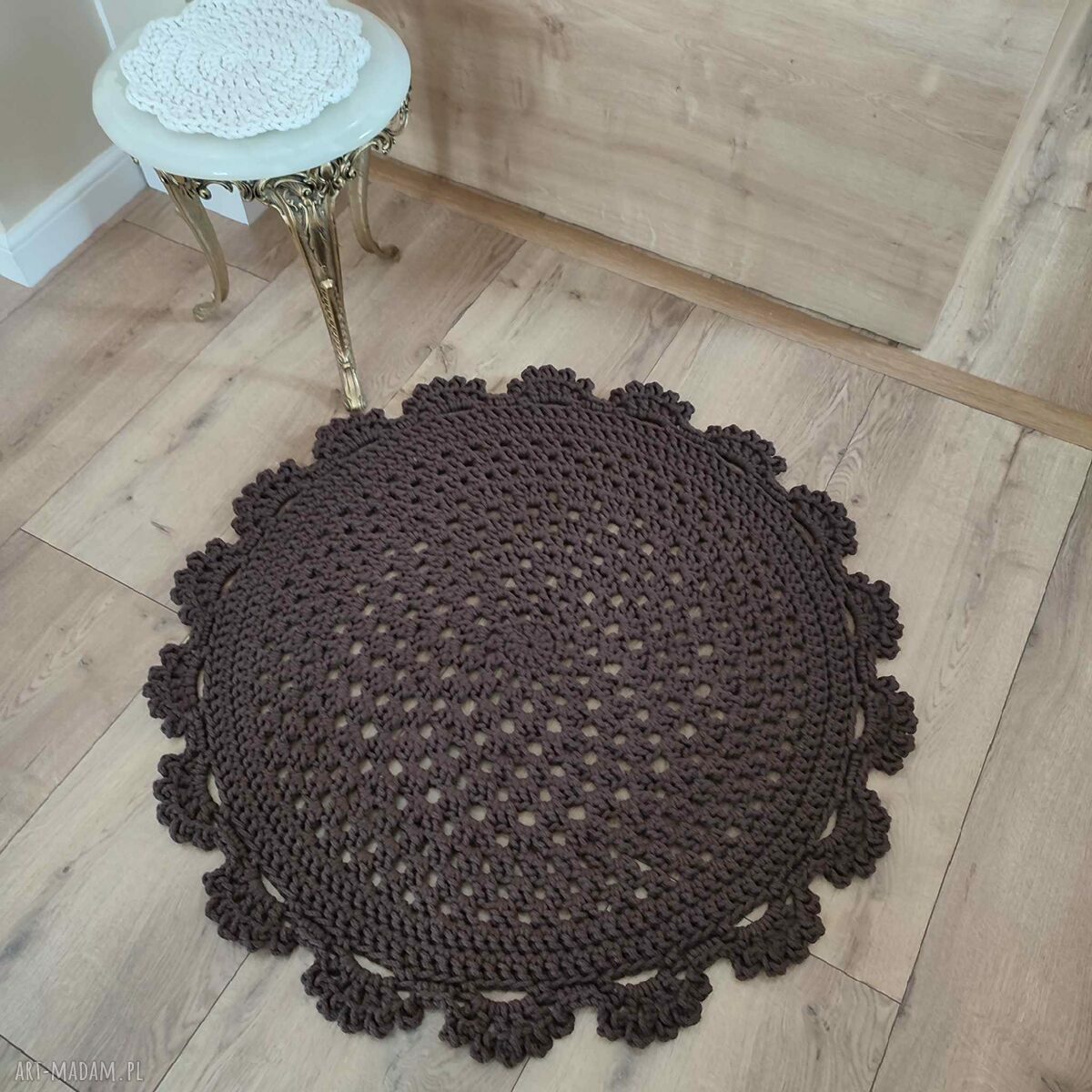 Dywan szydełkowy ze sznurka 85 cm - okrągły boho