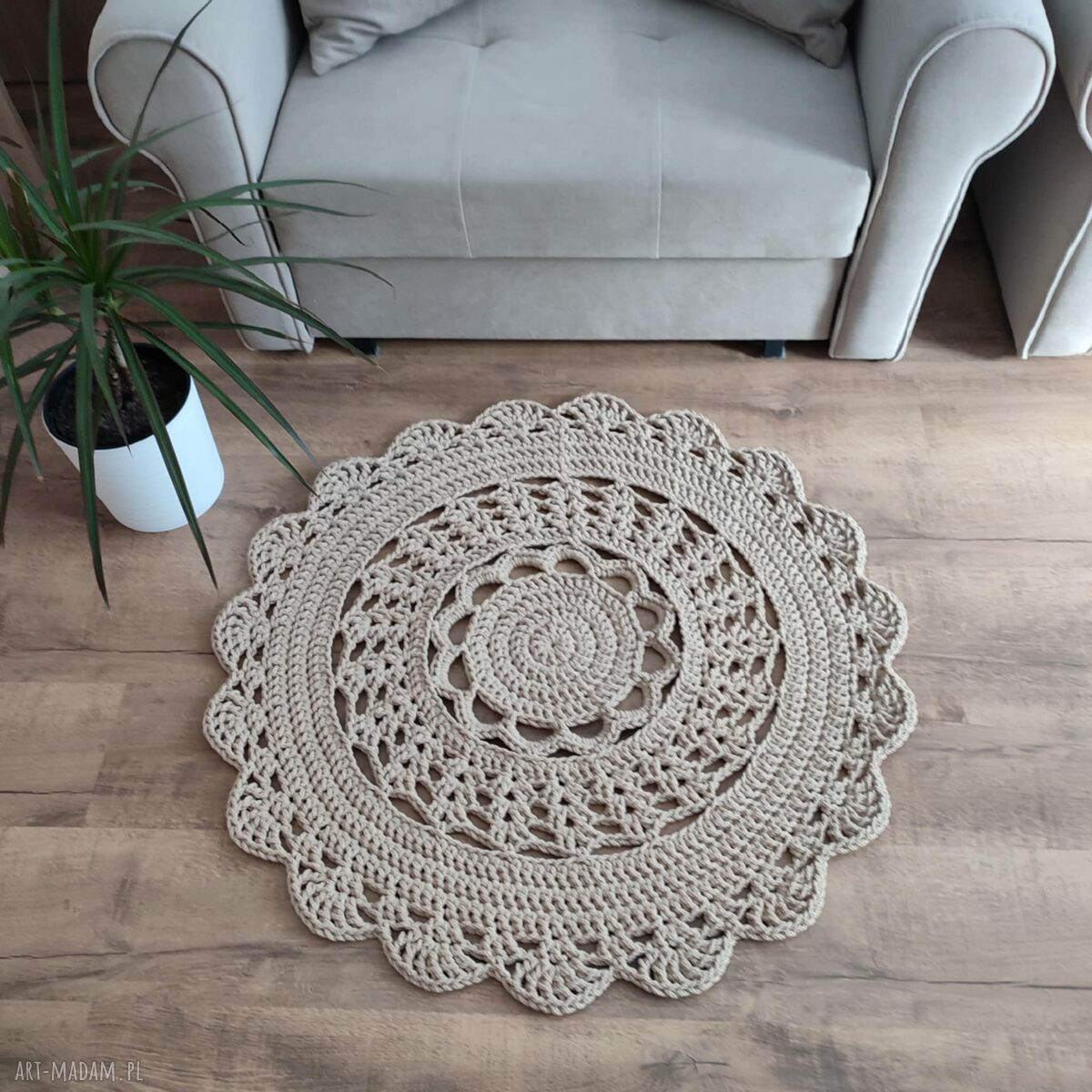 Dywan szydełkowy ze sznurka bawełnianego - okrągły 90 cm