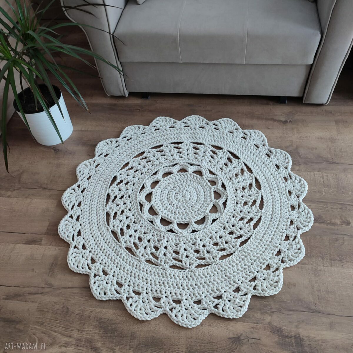 Dywan szydełkowy okrągły ze sznurka bawełnianego 90 cm