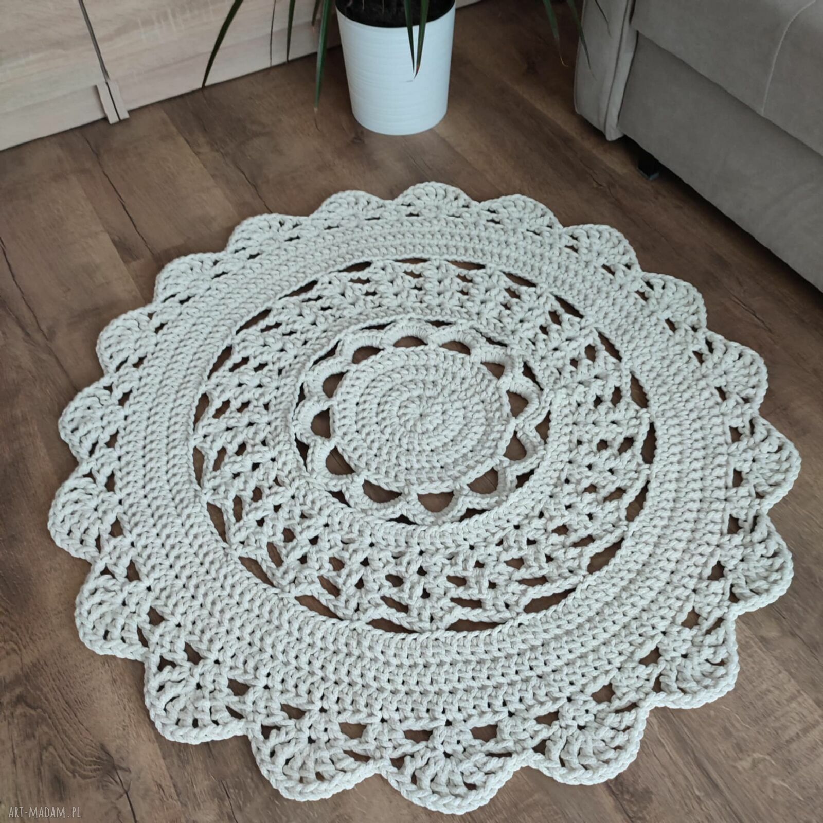 Dywan szydełkowy okrągły ze sznurka bawełnianego 90 cm
