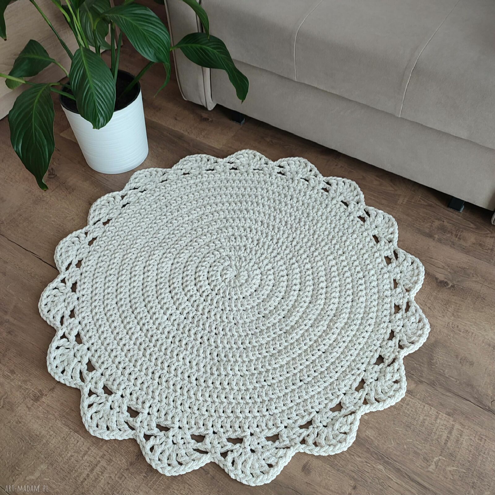 Dywan szydełkowy okrągły 85 cm ze sznurka bawełnianego