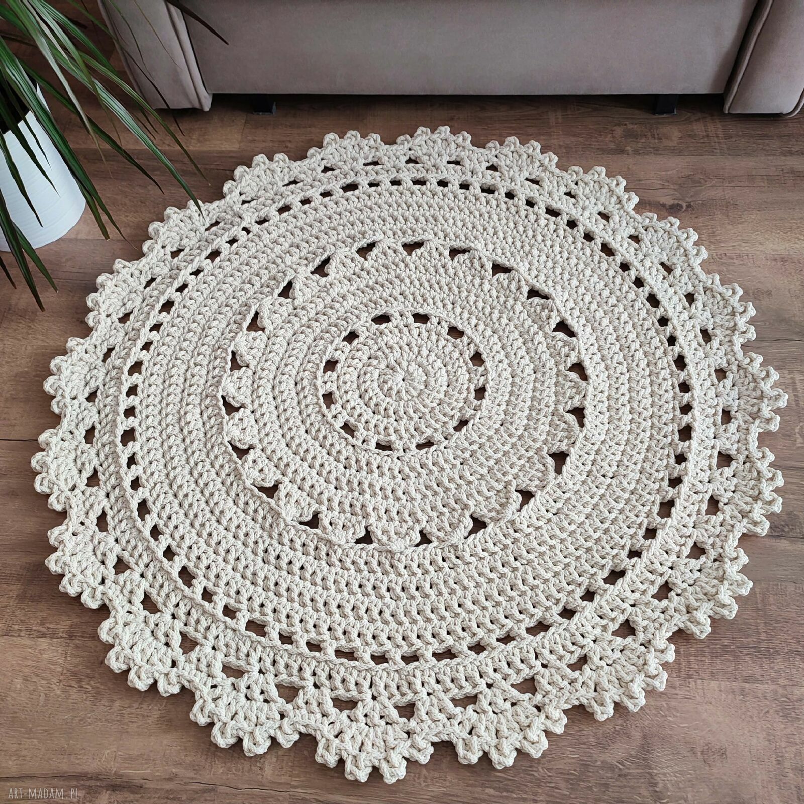 Dywan szydełkowy okrągły ze sznurka bawełnianego - 90 cm