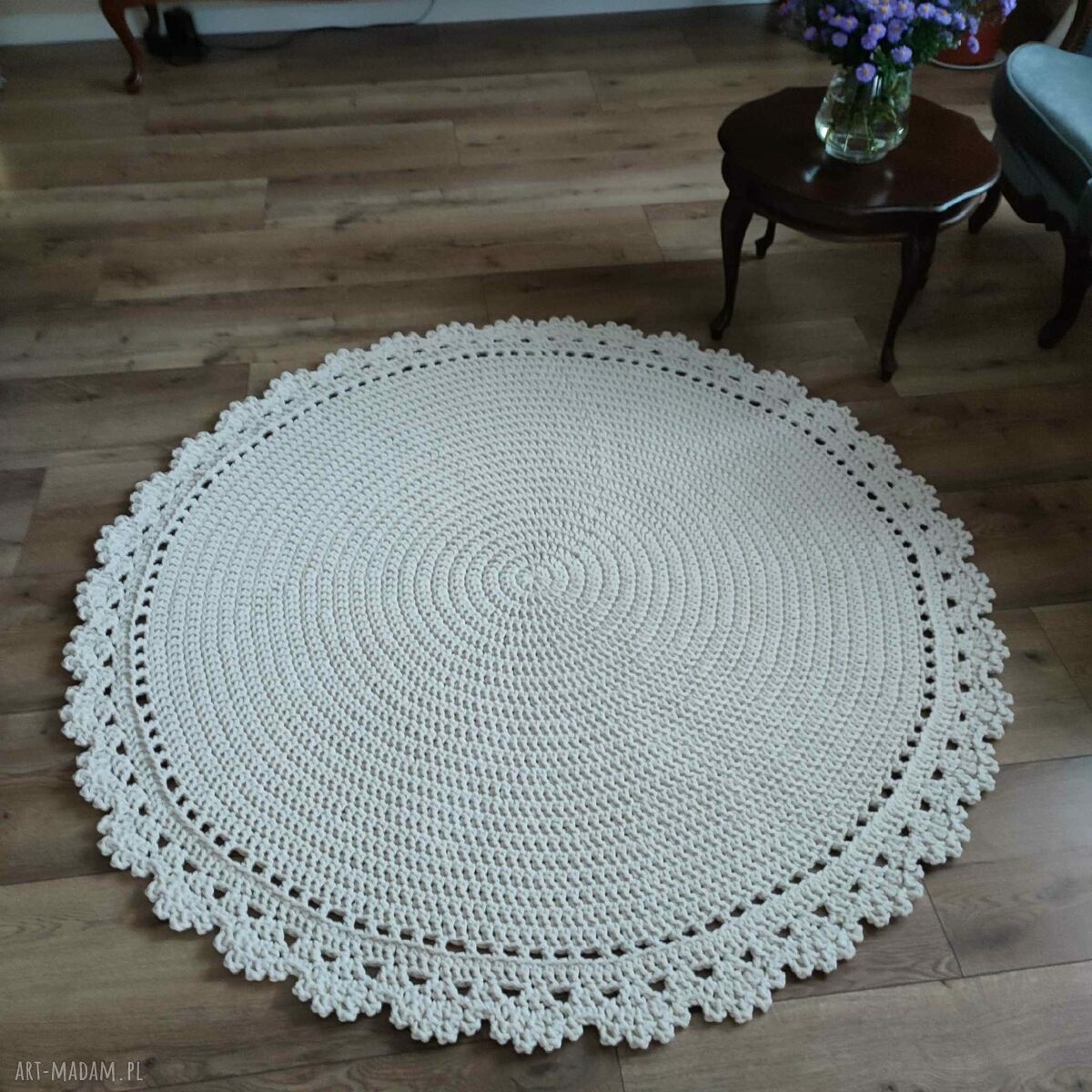Dywan szydełkowy ze sznurka 150 cm - okrągły dywan handmade MISZ MASZ Dorota