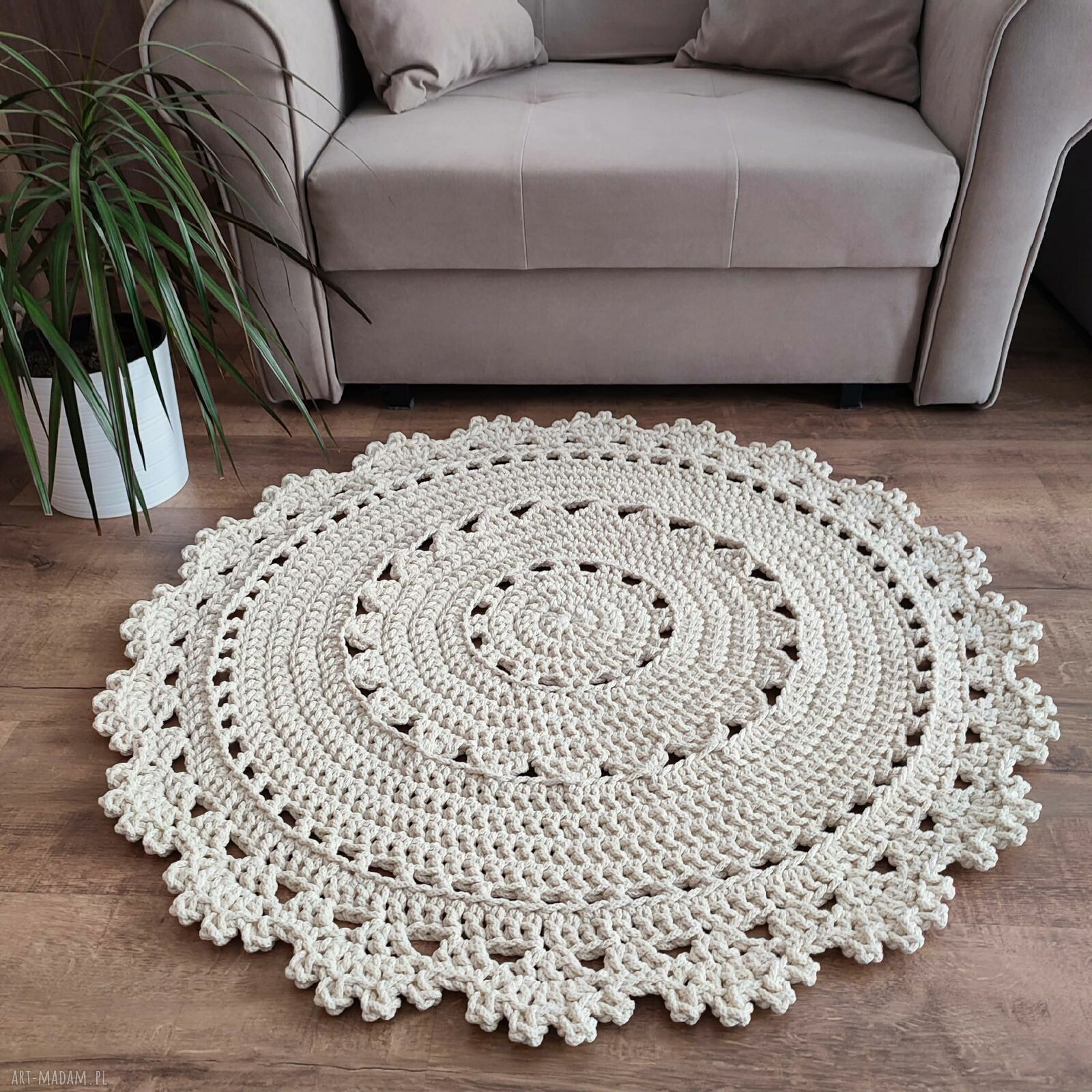 Dywan szydełkowy okrągły ze sznurka bawełnianego - 90 cm