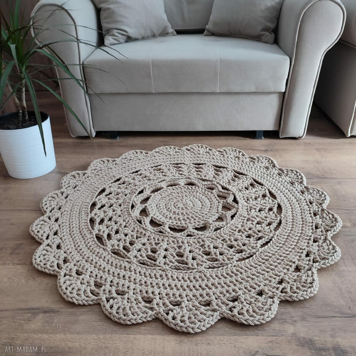 Dywan szydełkowy ze sznurka bawełnianego - okrągły 90 cm