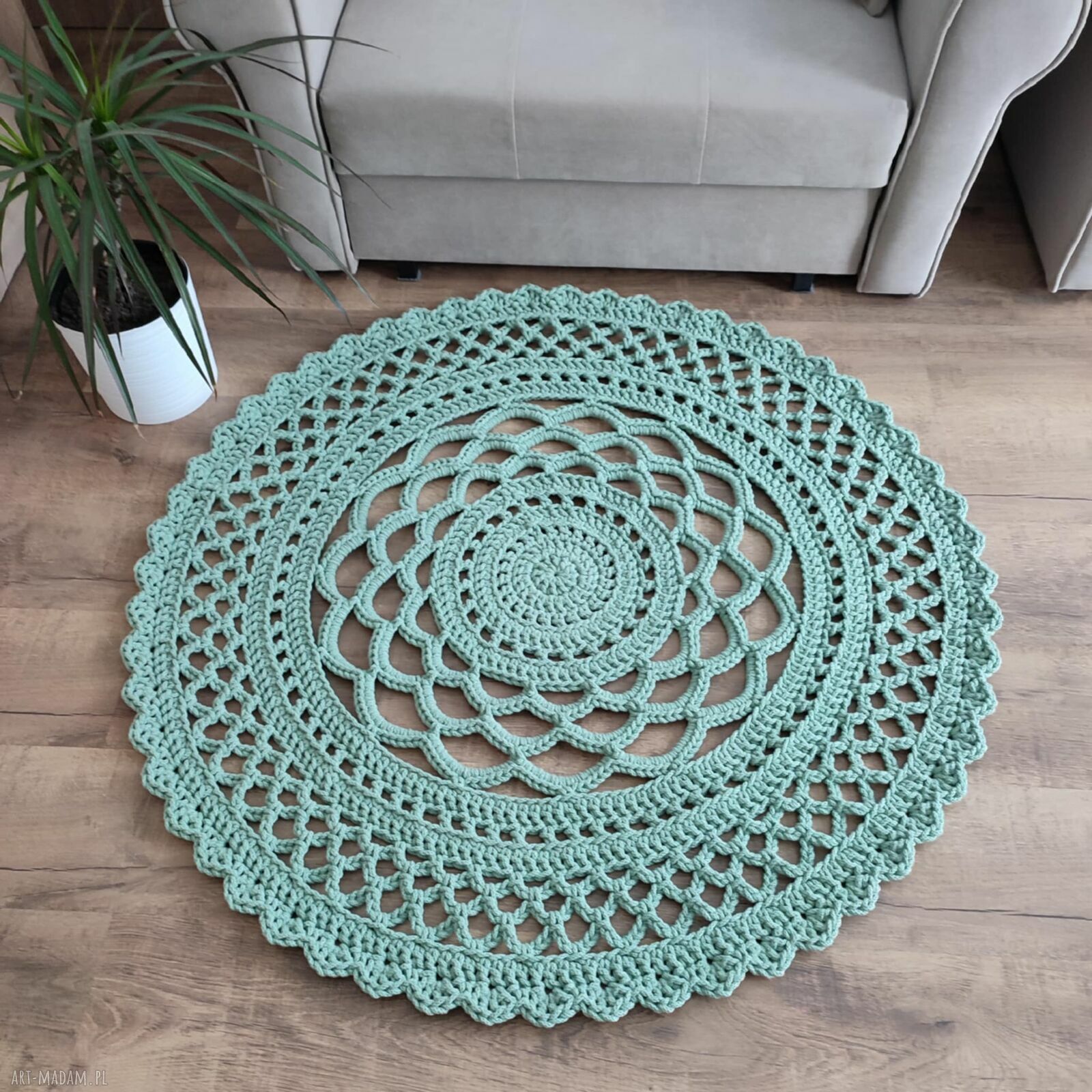 Dywan szydełkowy okrągły ze sznurka bawełnianego 110 cm