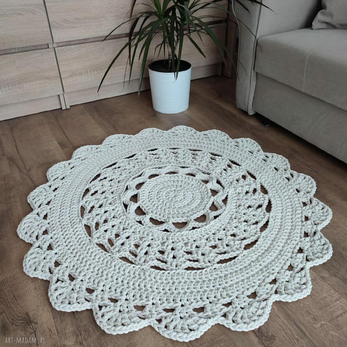 Dywan szydełkowy okrągły ze sznurka bawełnianego 90 cm