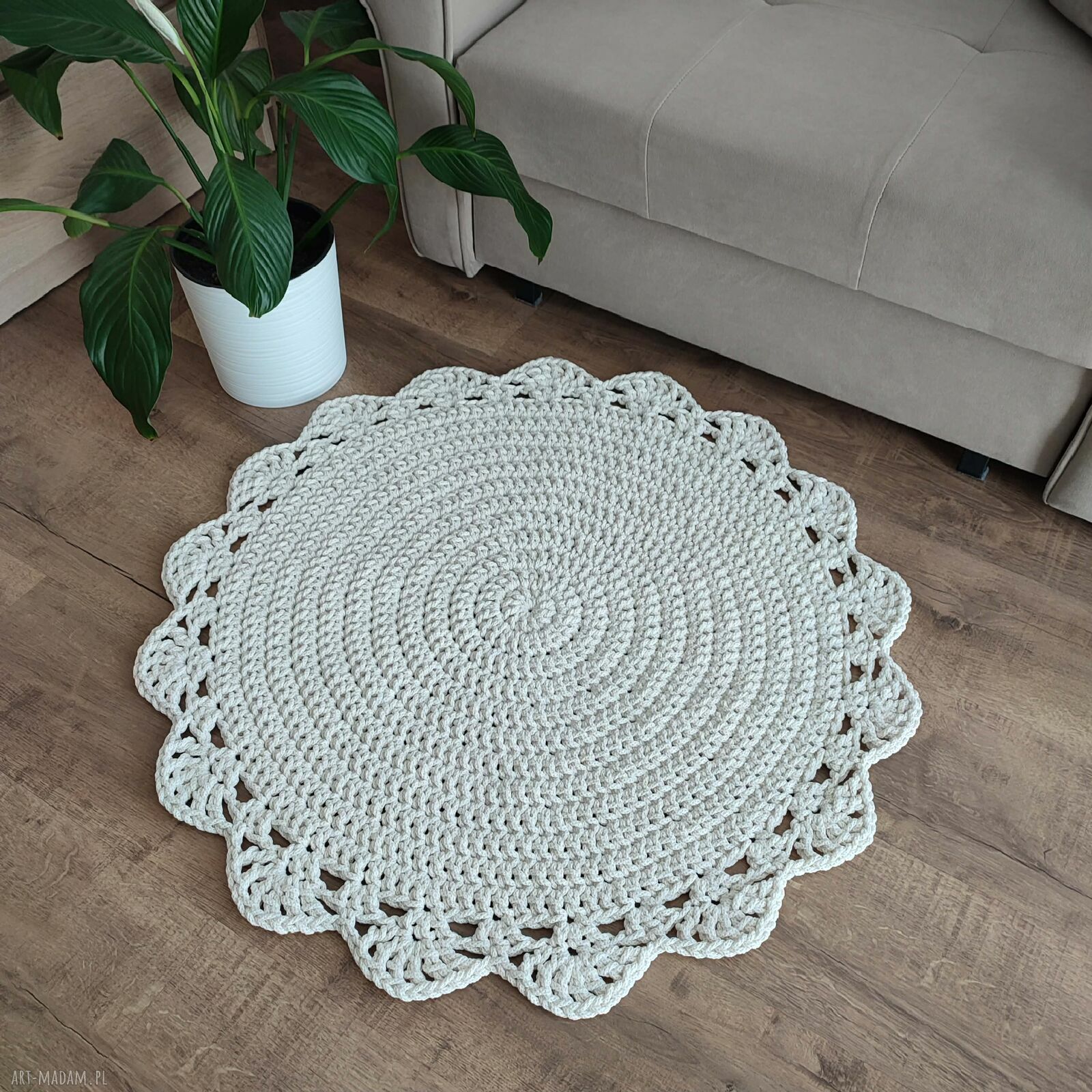 Dywan szydełkowy okrągły 85 cm ze sznurka bawełnianego
