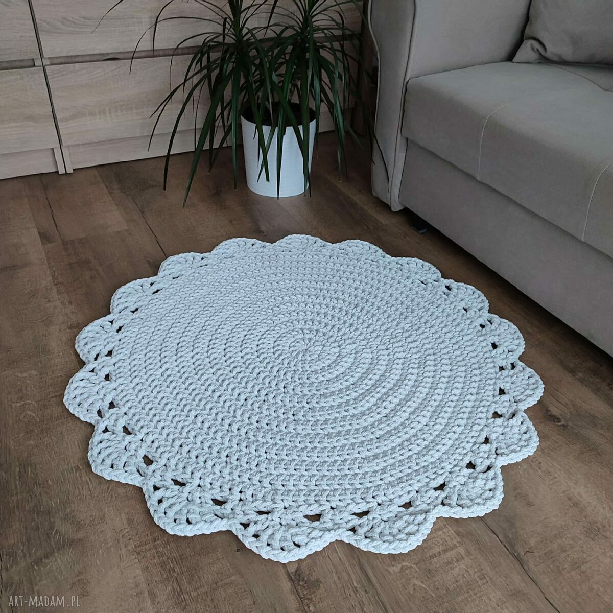 Dywan szydełkowy okrągły ze sznurka bawełnianego 80 cm