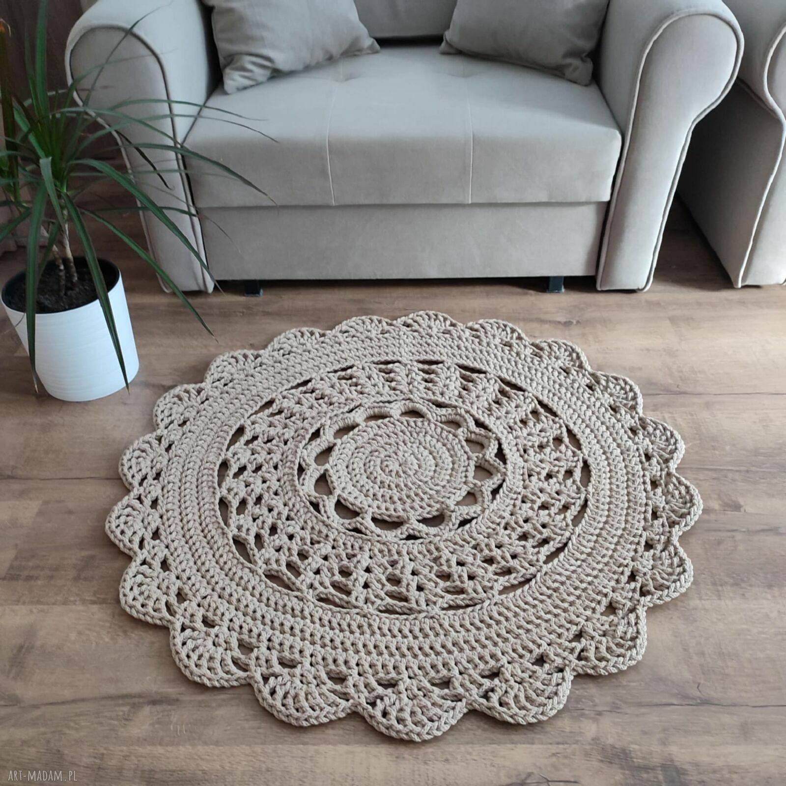 Dywan szydełkowy ze sznurka bawełnianego - okrągły 90 cm