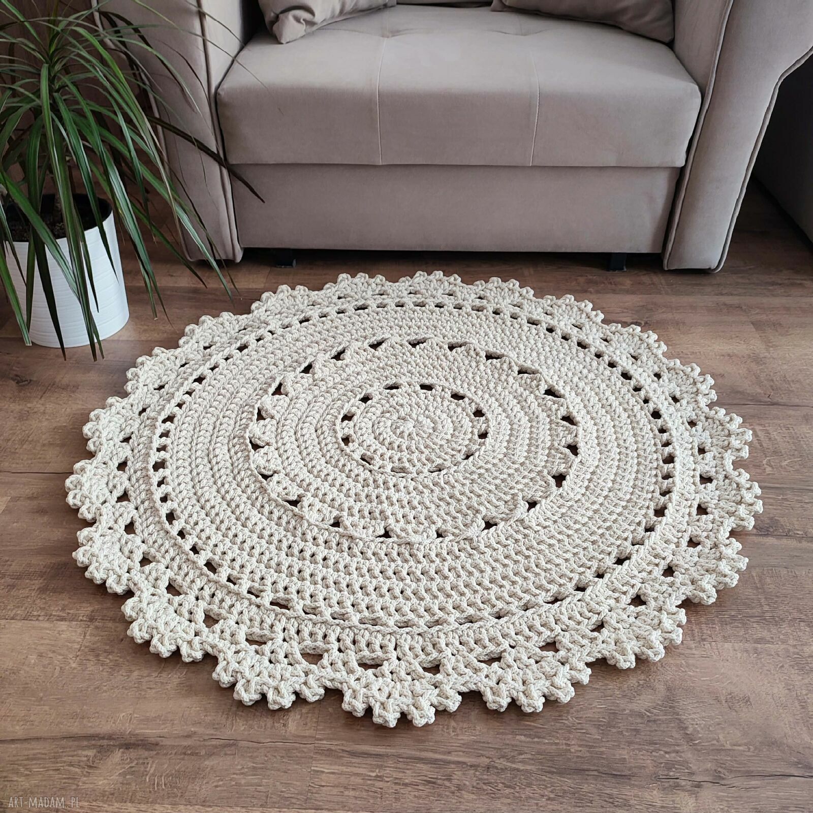 Dywan szydełkowy okrągły ze sznurka bawełnianego - 90 cm