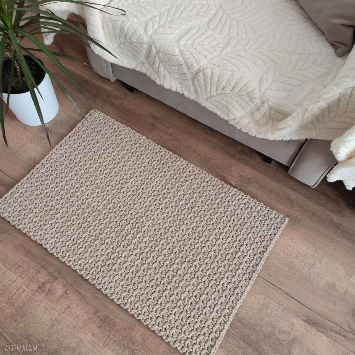 Dywan szydełkowy z bawełnianego sznurka 60x90 cm - boho do wnętrz