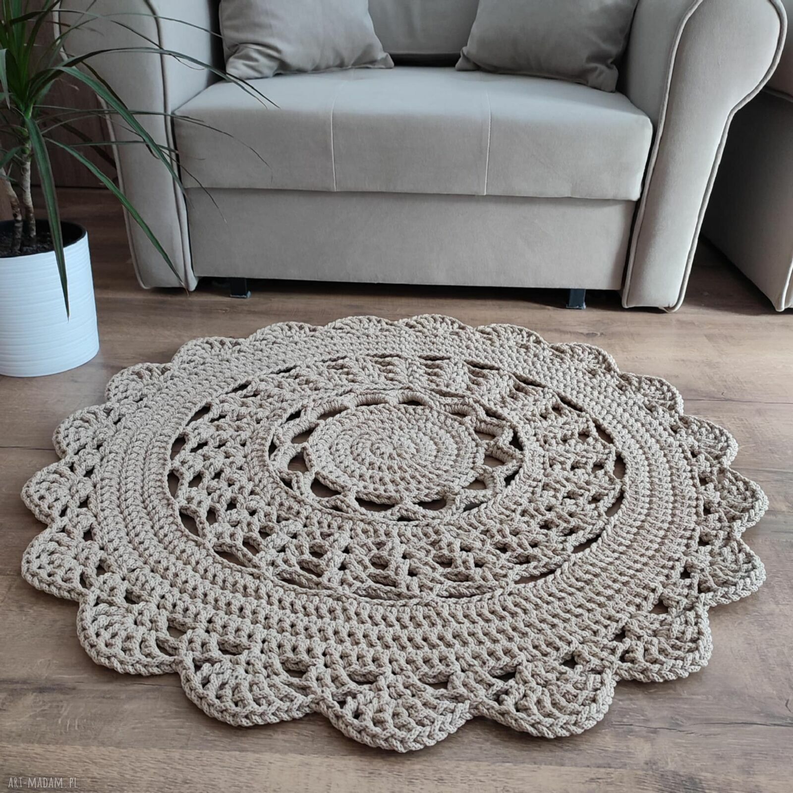 Dywan szydełkowy ze sznurka bawełnianego - okrągły 90 cm