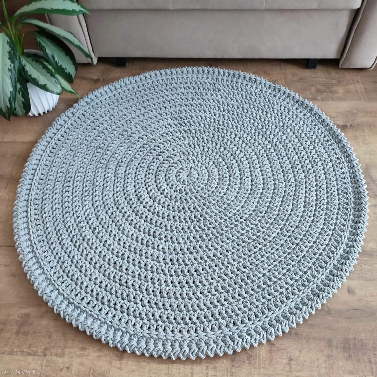 Okrągły dywan szydełkowy ze sznurka bawełnianego 90 cm