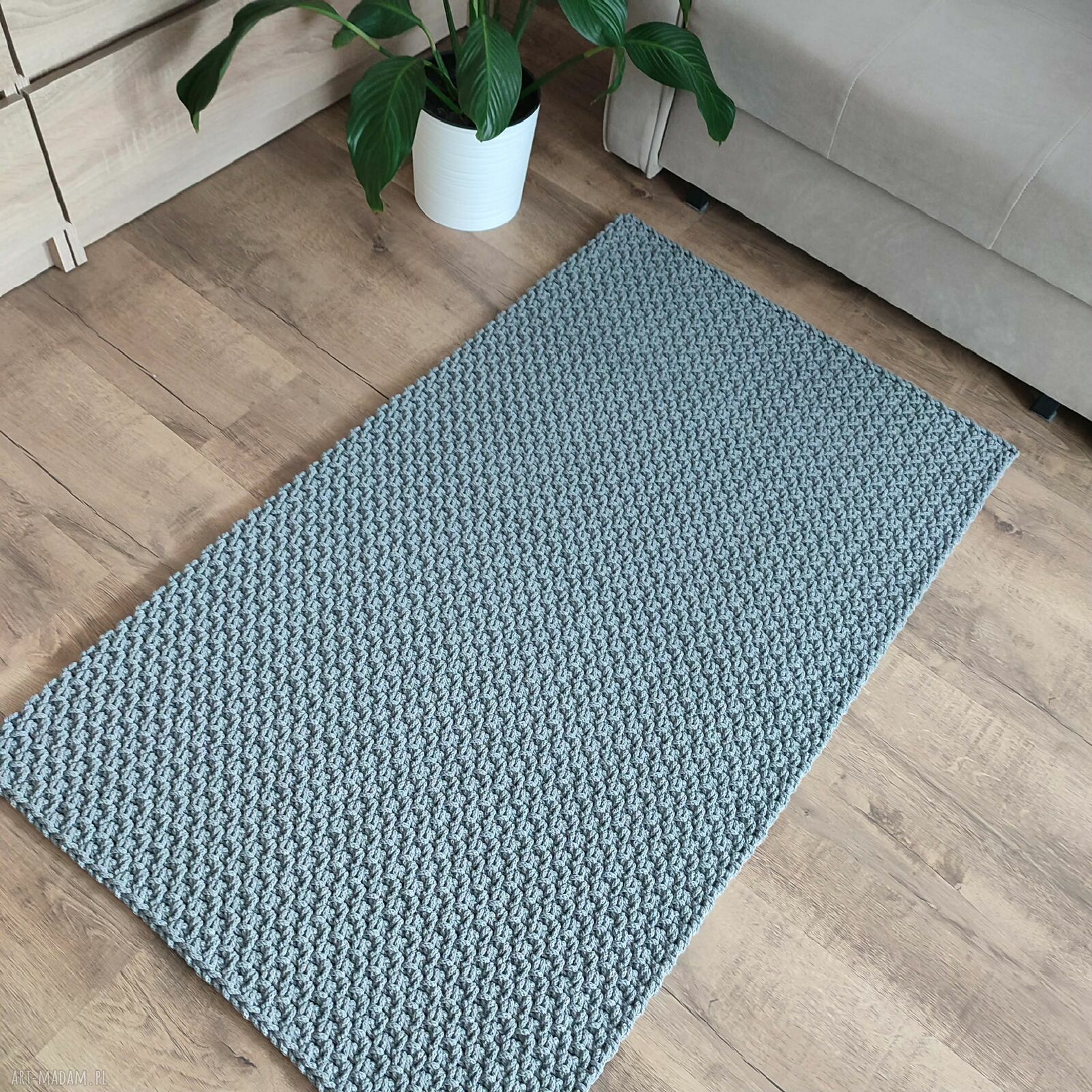 Dywan szydełkowy ze sznurka 75 x 125 cm - szary boho do sypialni i salonu